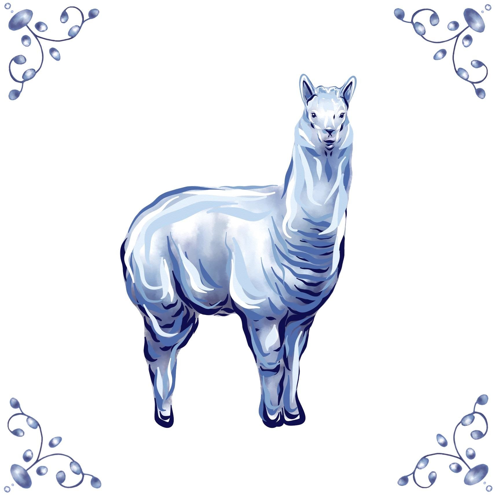 Delft Blue Ceramic Tile- Alpaca / Lllama︱Bathroom Tile, Splashback, Kitchen Tiles, Modern Dutch Style