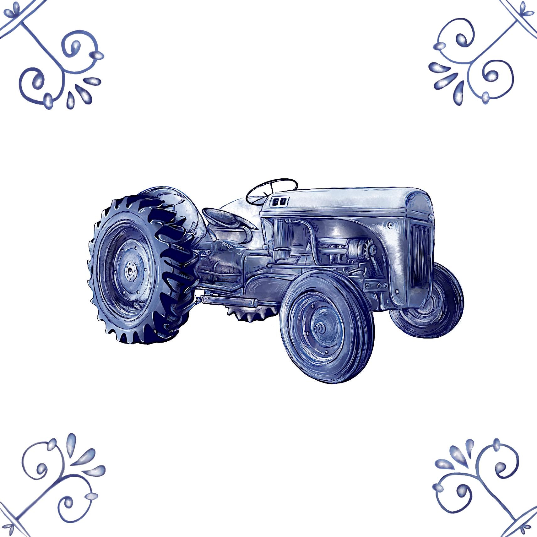 Delft Blue Ceramic Tile- Tractor︱Bathroom Tile, Splashback, Kitchen Tiles, Modern Dutch Style