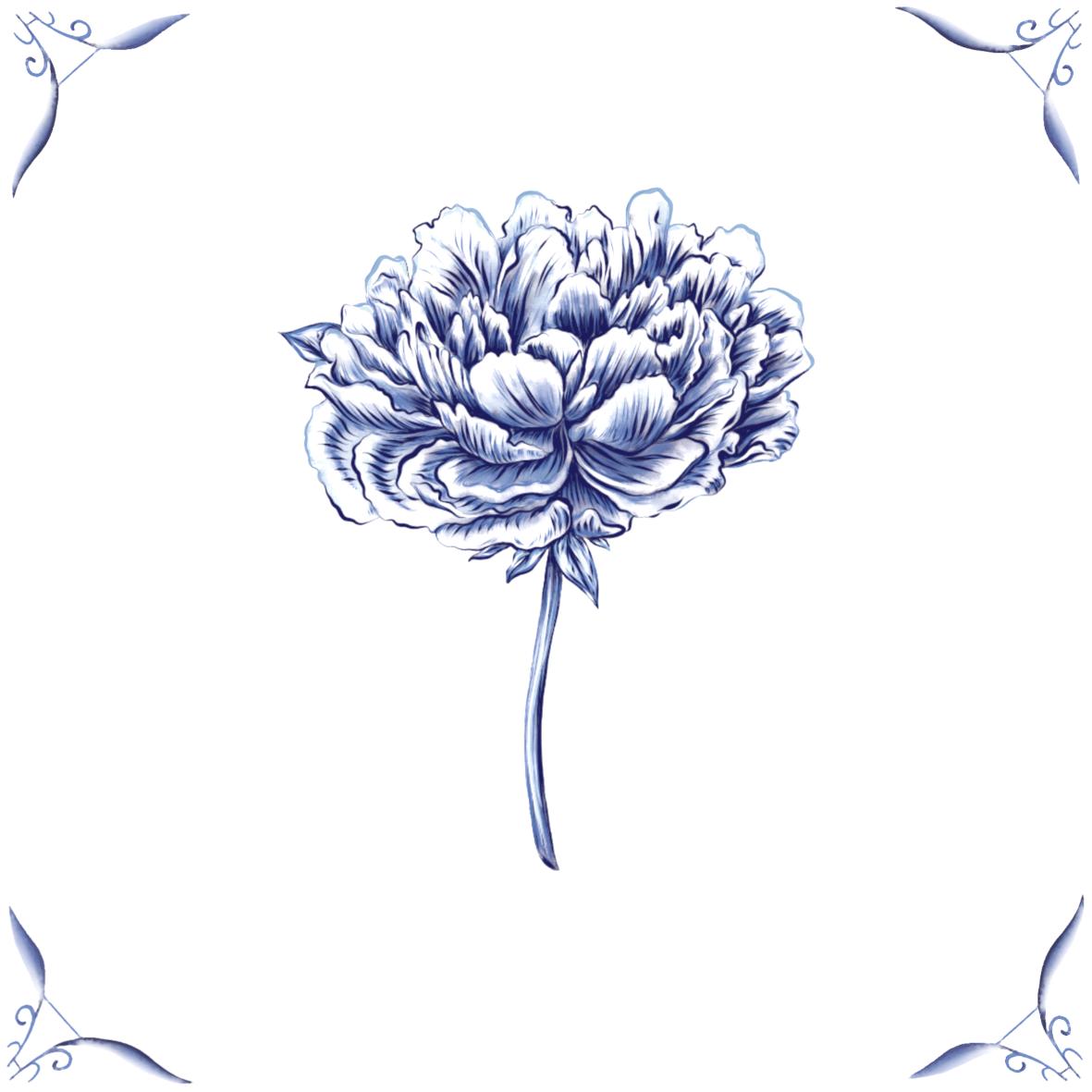 Delft Blue Ceramic Tile- Peony︱Bathroom Tile, Splashback, Kitchen Tiles, Modern Dutch Style