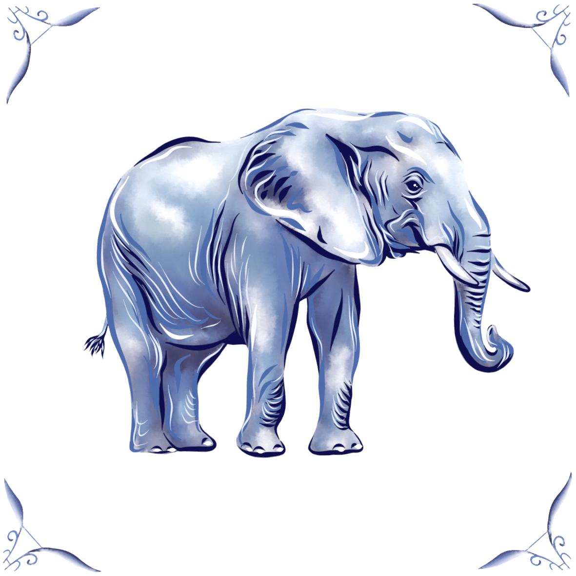 Delft Blue Ceramic Tile- African Elephant︱Bathroom Tile, Splashback, Kitchen Tiles, Modern Dutch Style