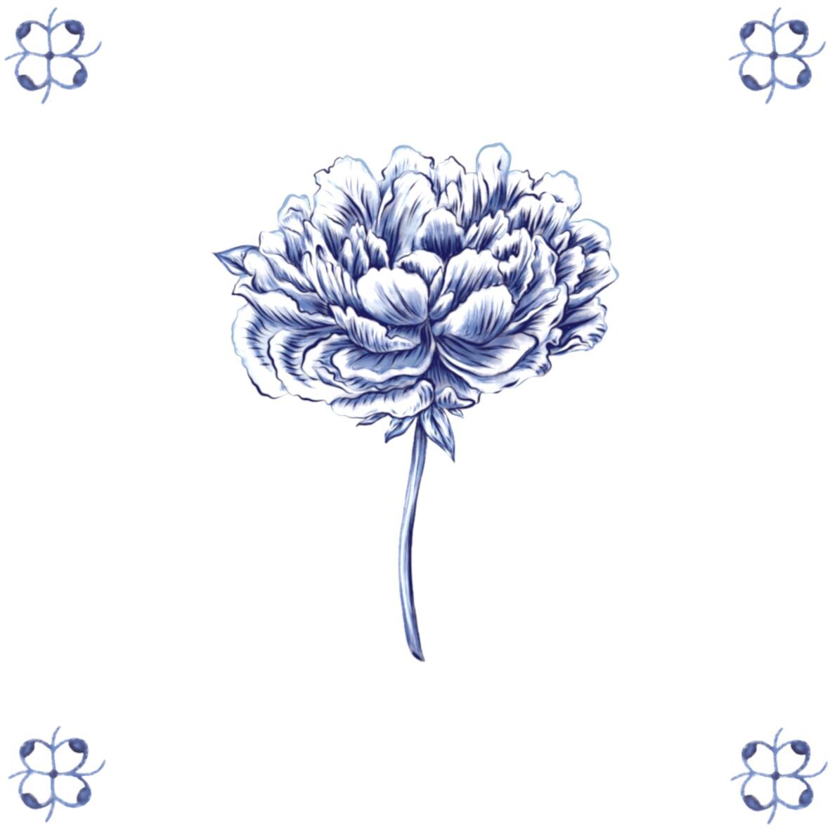 Delft Blue Ceramic Tile- Peony︱Bathroom Tile, Splashback, Kitchen Tiles, Modern Dutch Style