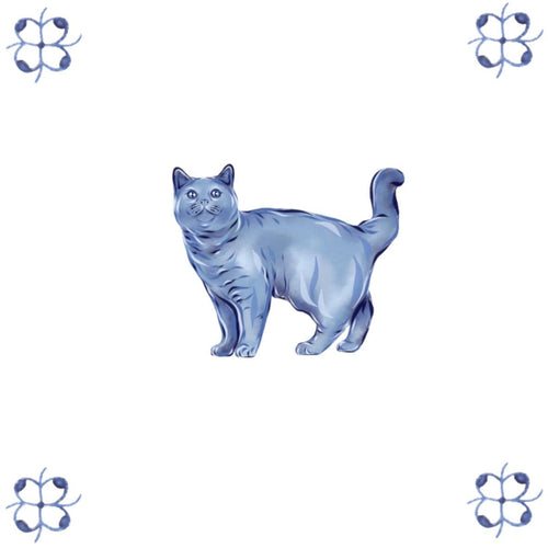 Delft Blue Ceramic Tile- British Shorthair Cat︱Bathroom Tile, Splashback, Kitchen Tiles, Modern Dutch Style