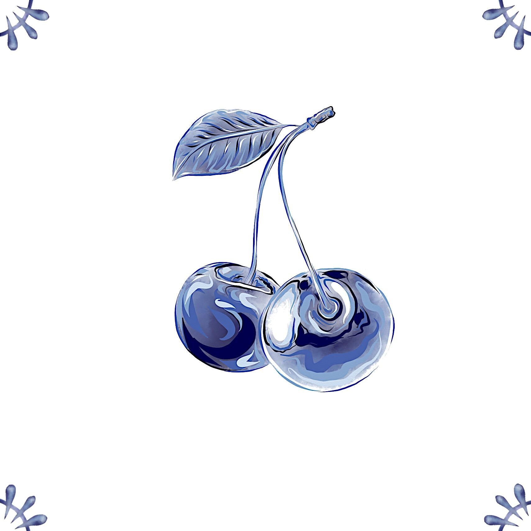 Delft Blue Ceramic Tile- Cherry︱Bathroom Tile, Splashback, Kitchen Tiles, Modern Dutch Style