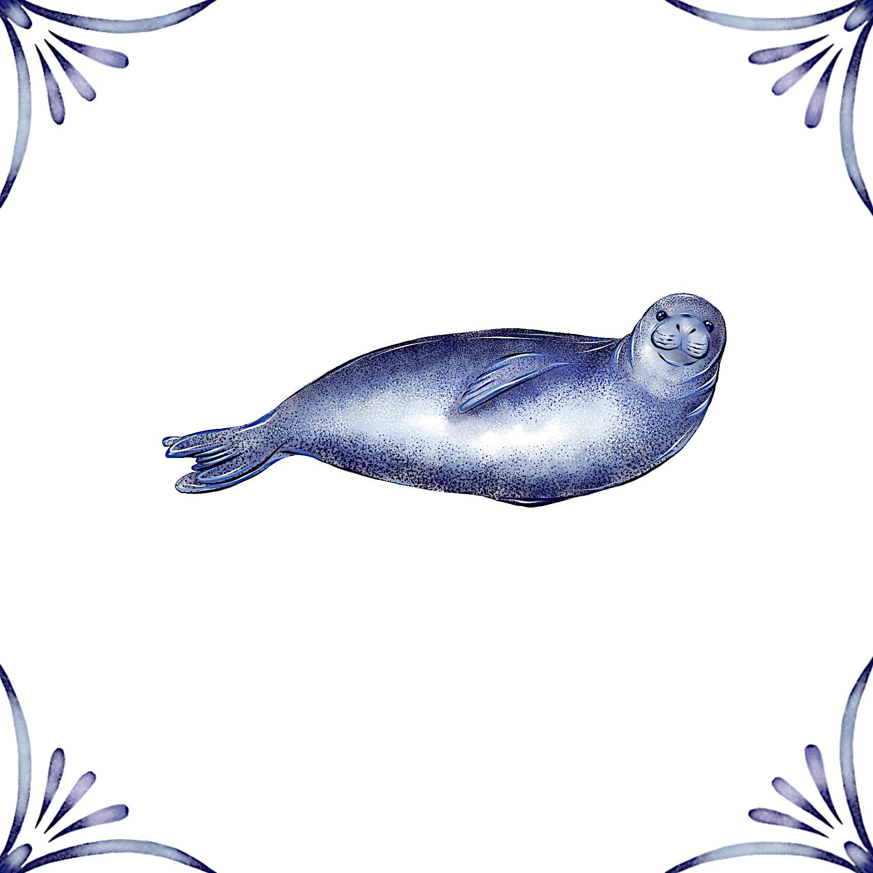 Delft Blue Ceramic Tile- Seal︱Bathroom Tile, Splashback, Kitchen Tiles, Modern Dutch Style