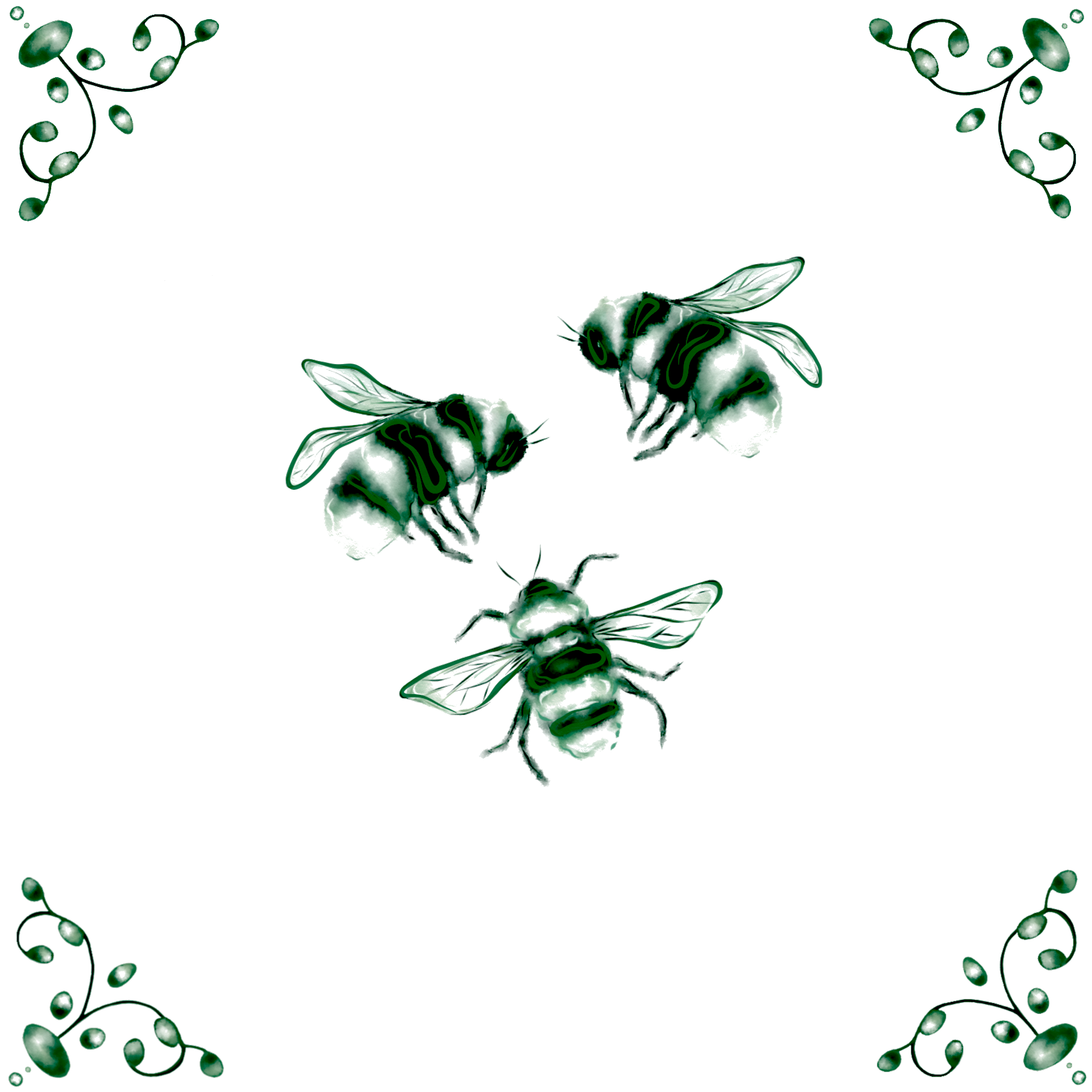 Delft Blue Ceramic Tile- Bees︱Bathroom Tile, Splashback, Kitchen Tiles, Modern Dutch Style