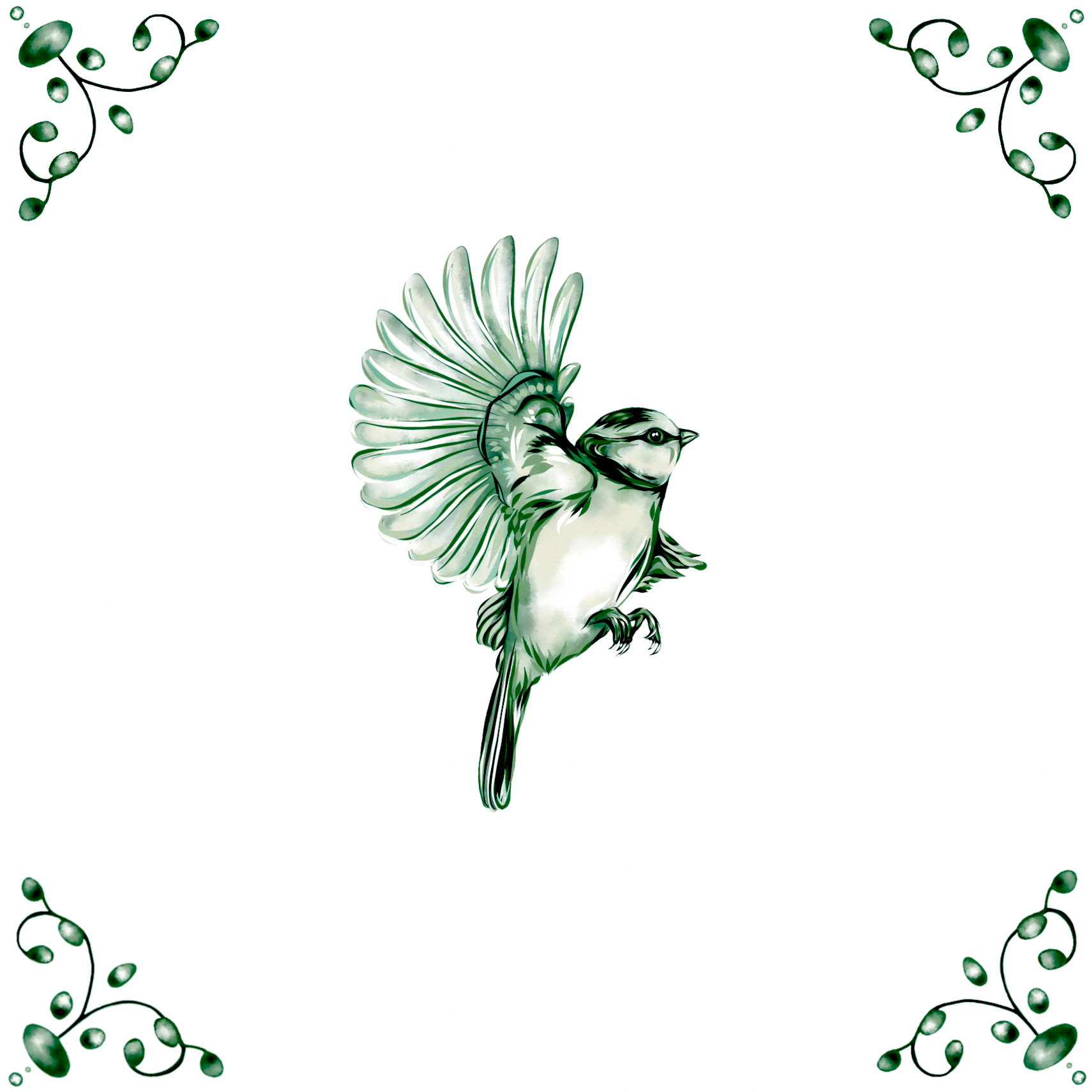 Delft Blue Ceramic Tile- Blue Tit︱Bathroom Tile, Splashback, Kitchen Tiles, Modern Dutch Style