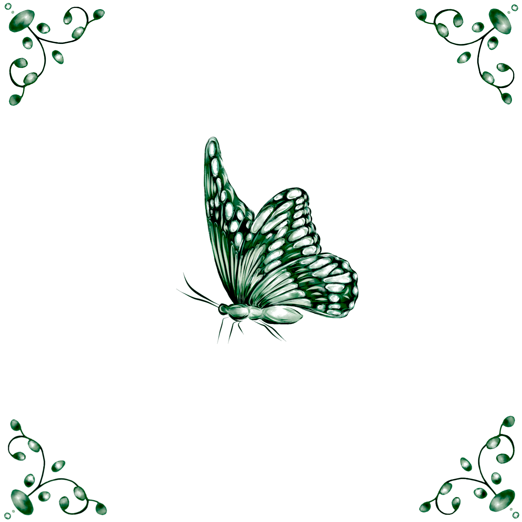 Delft Blue Ceramic Tile- Monarch Butterfly︱Bathroom Tile, Splashback, Kitchen Tiles, Modern Dutch Style