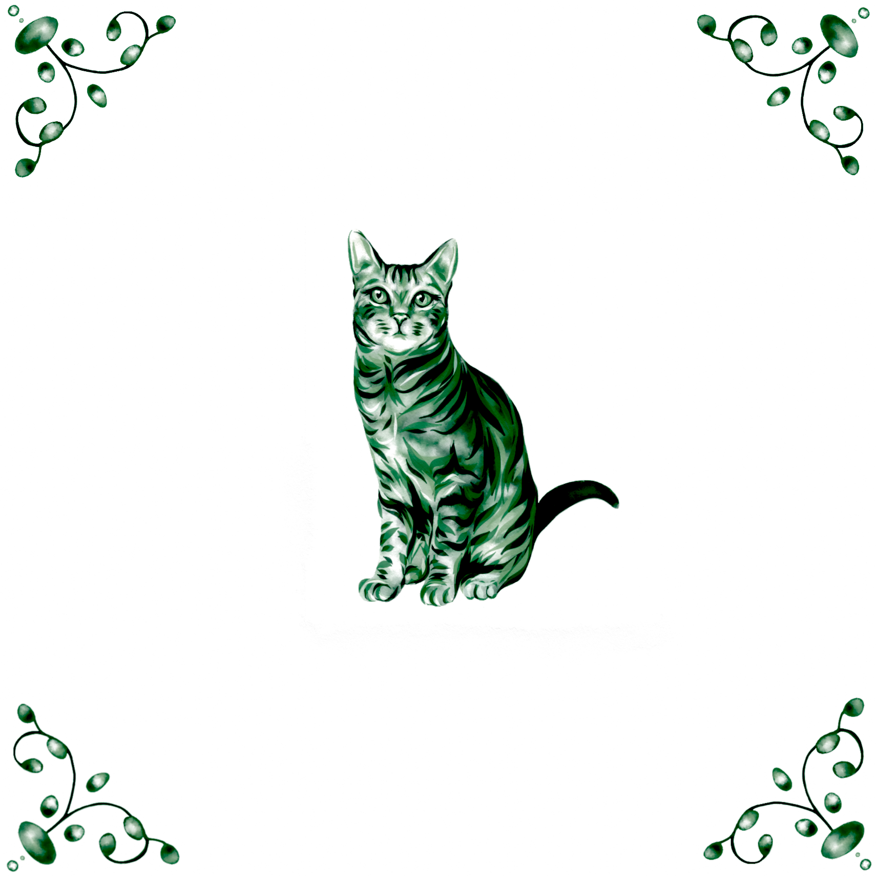 Delft Blue Ceramic Tile- Tabby Cat︱Bathroom Tile, Splashback, Kitchen Tile, Modern Dutch Style