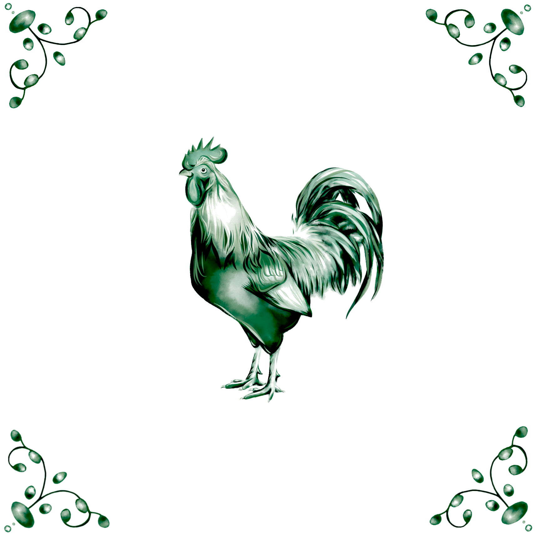 Delft Blue Ceramic Tile- Cockerel︱Bathroom Tile, Splashback, Kitchen Tiles, Modern Dutch Style