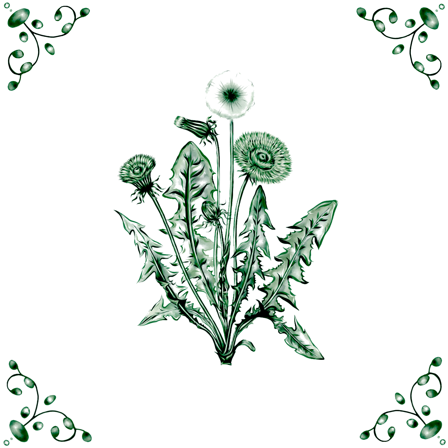 Delft Blue Ceramic Tile- Dandelion︱Bathroom Tile, Splashback, Kitchen Tiles, Modern Dutch Style