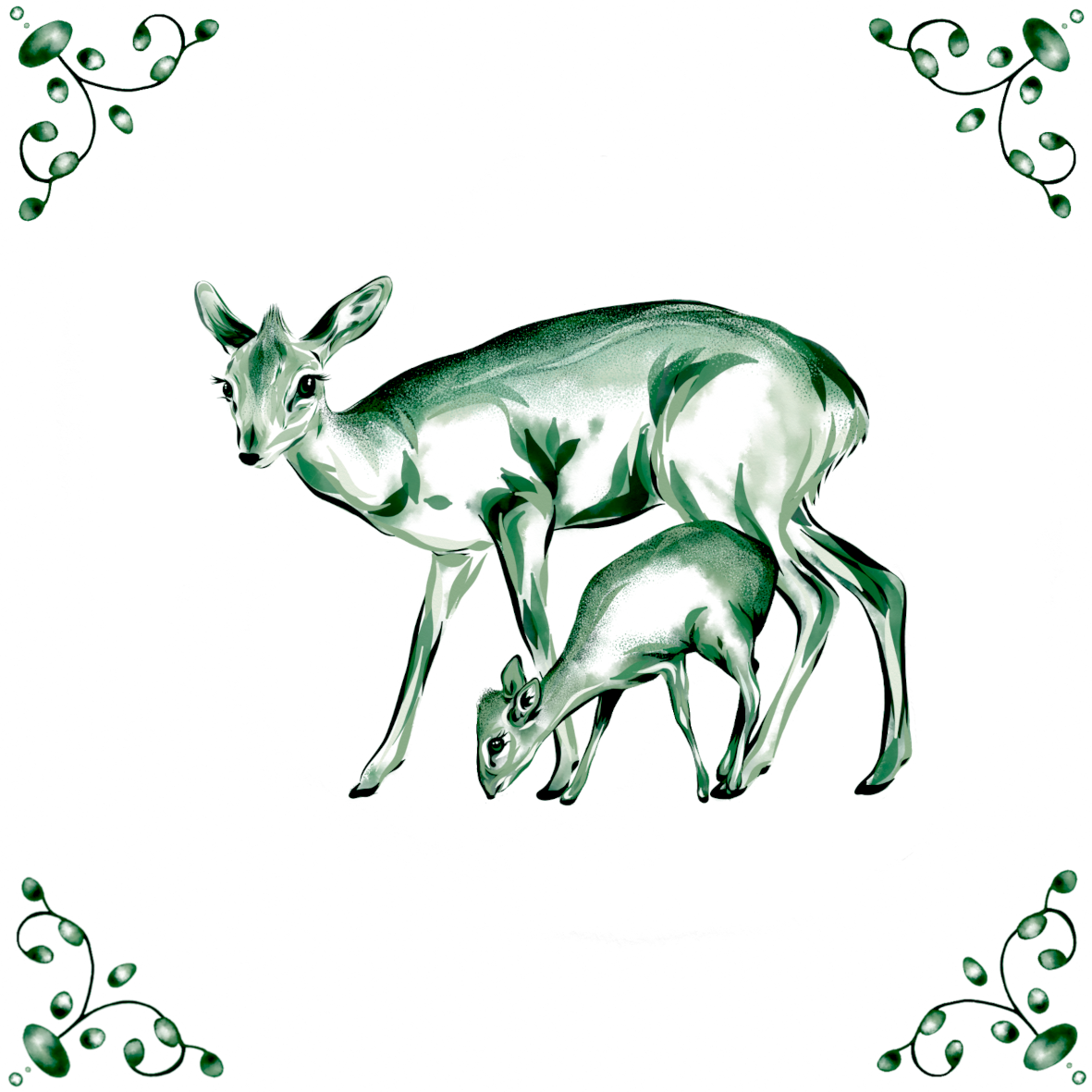 Delft Blue Ceramic Tile- Dik-Dik and Baby︱Bathroom Tile, Splashback, Kitchen Tiles, Modern Dutch Style