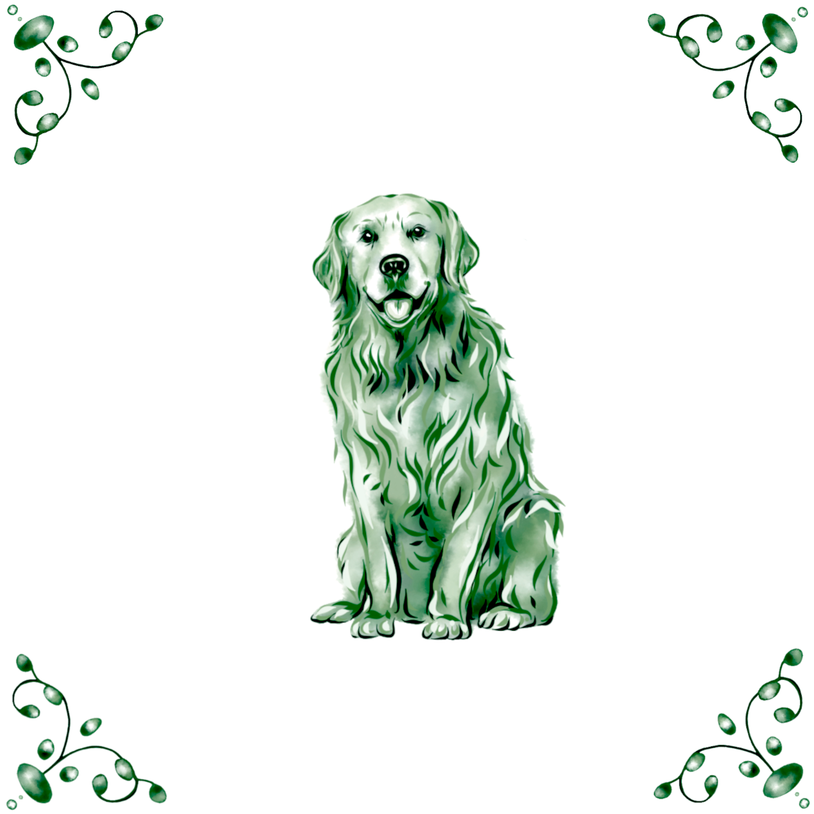 Delft Blue Ceramic Tile- Golden Retriever Dog︱Bathroom Tile, Splashback, Kitchen Tiles, Modern Dutch Style