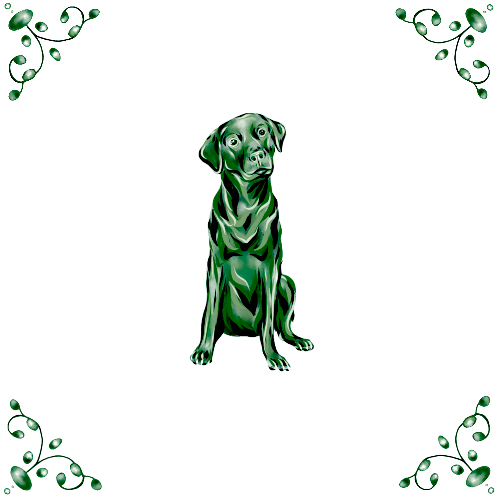 Delft Blue Ceramic Tile- Black Labrador Dog︱Bathroom Tile, Splashback, Kitchen Tiles, Modern Dutch Style