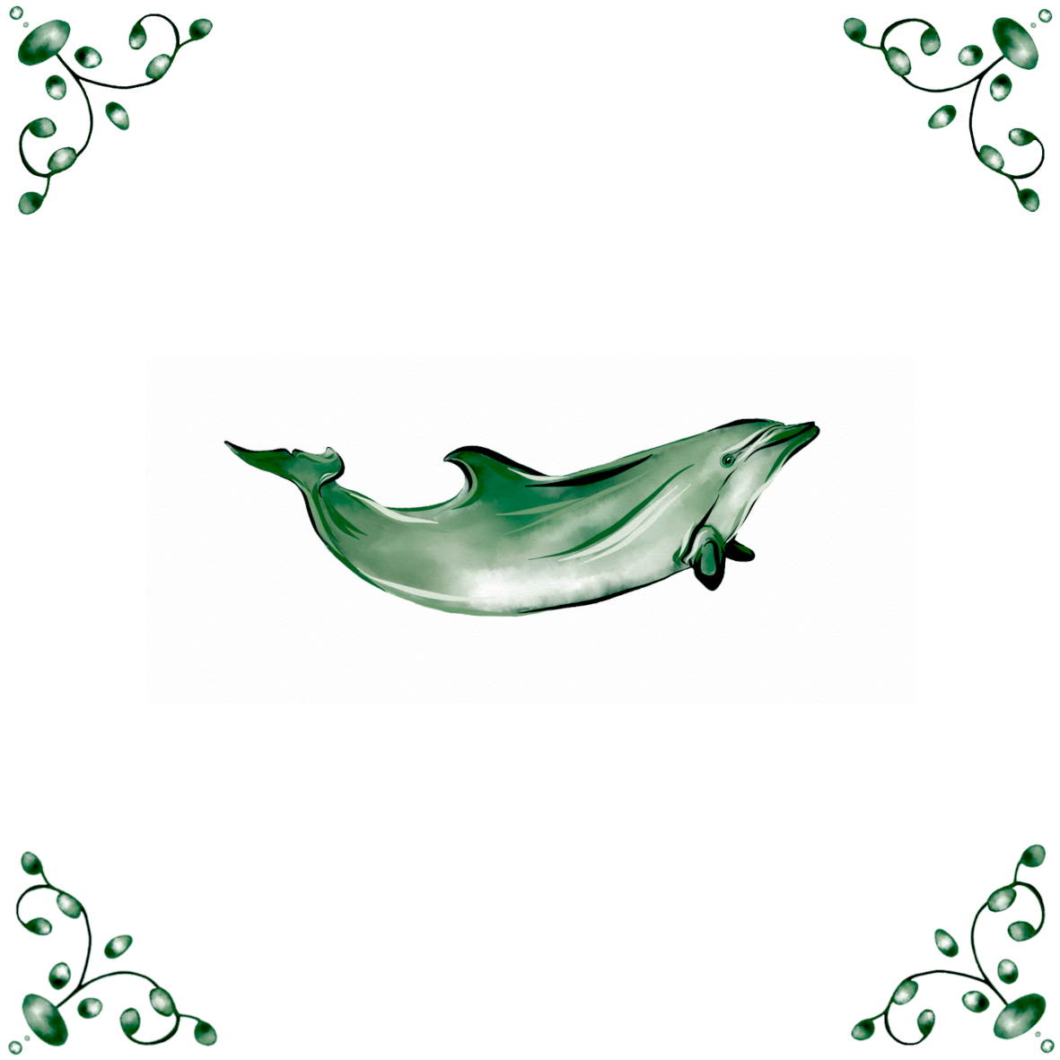 Delft Blue Ceramic Tile- Dolphin︱Bathroom Tile, Splashback, Kitchen Tiles, Modern Dutch Style