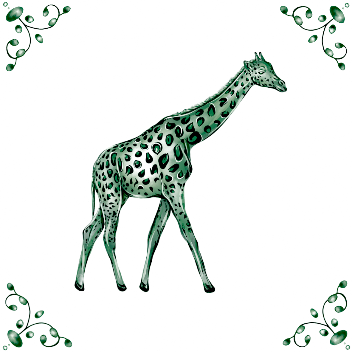 Delft Blue Ceramic Tile- Giraffe︱Bathroom Tile, Splashback, Kitchen Tiles, Modern Dutch Style