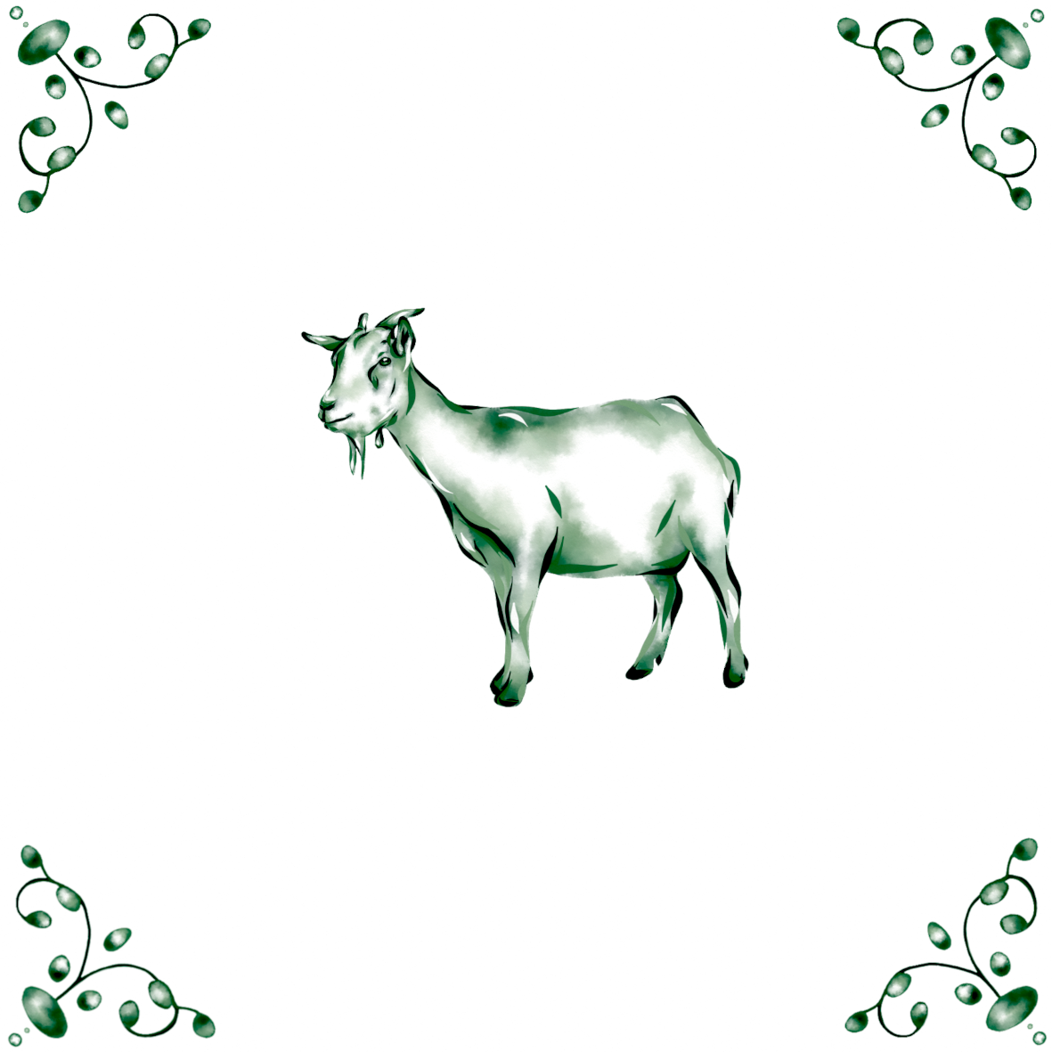Delft Blue Ceramic Tile- Goat︱Bathroom Tile, Splashback, Kitchen Tiles, Modern Dutch Style