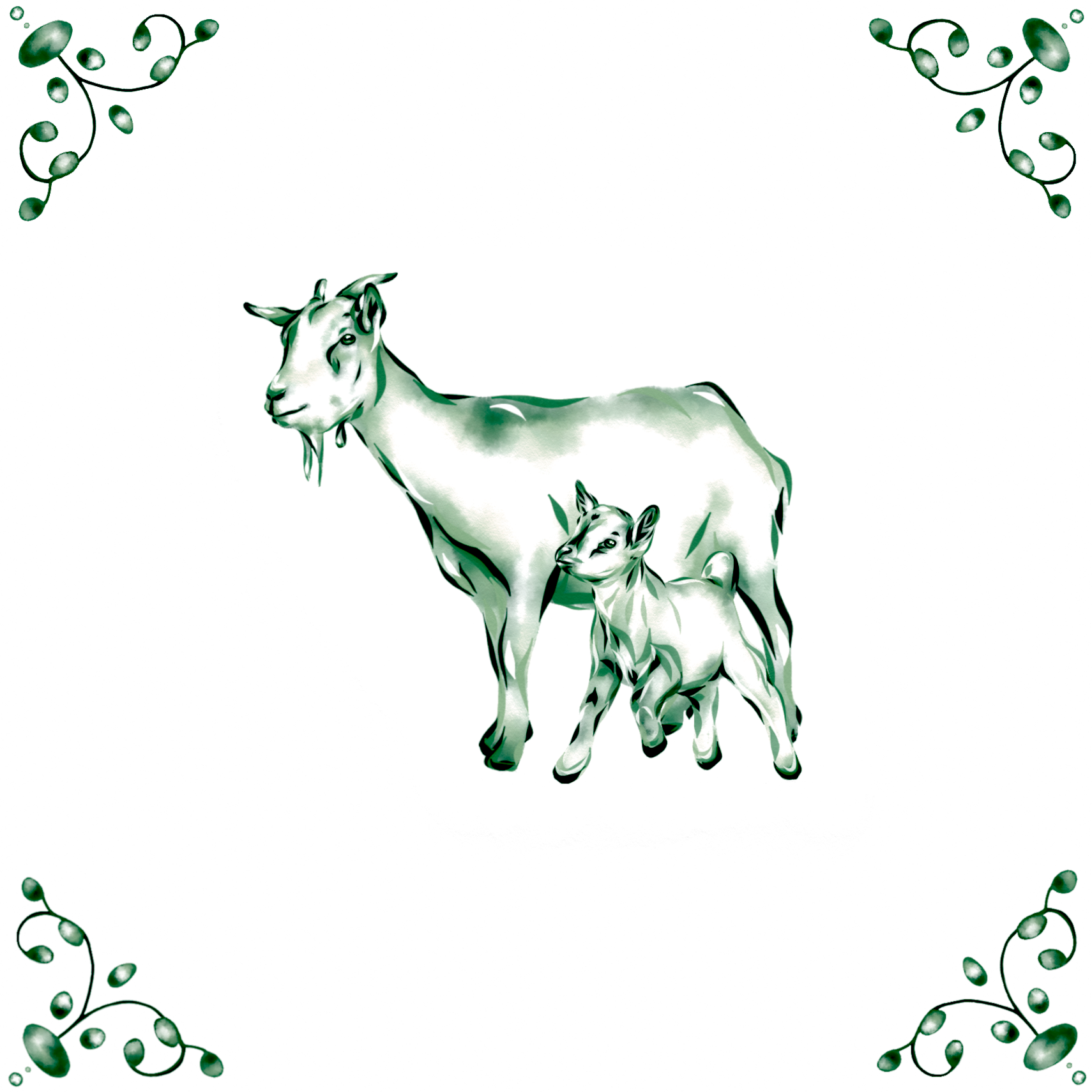 Delft Blue Ceramic Tile- Goat and Kid︱Bathroom Tile, Splashback, Kitchen Tiles, Modern Dutch Style