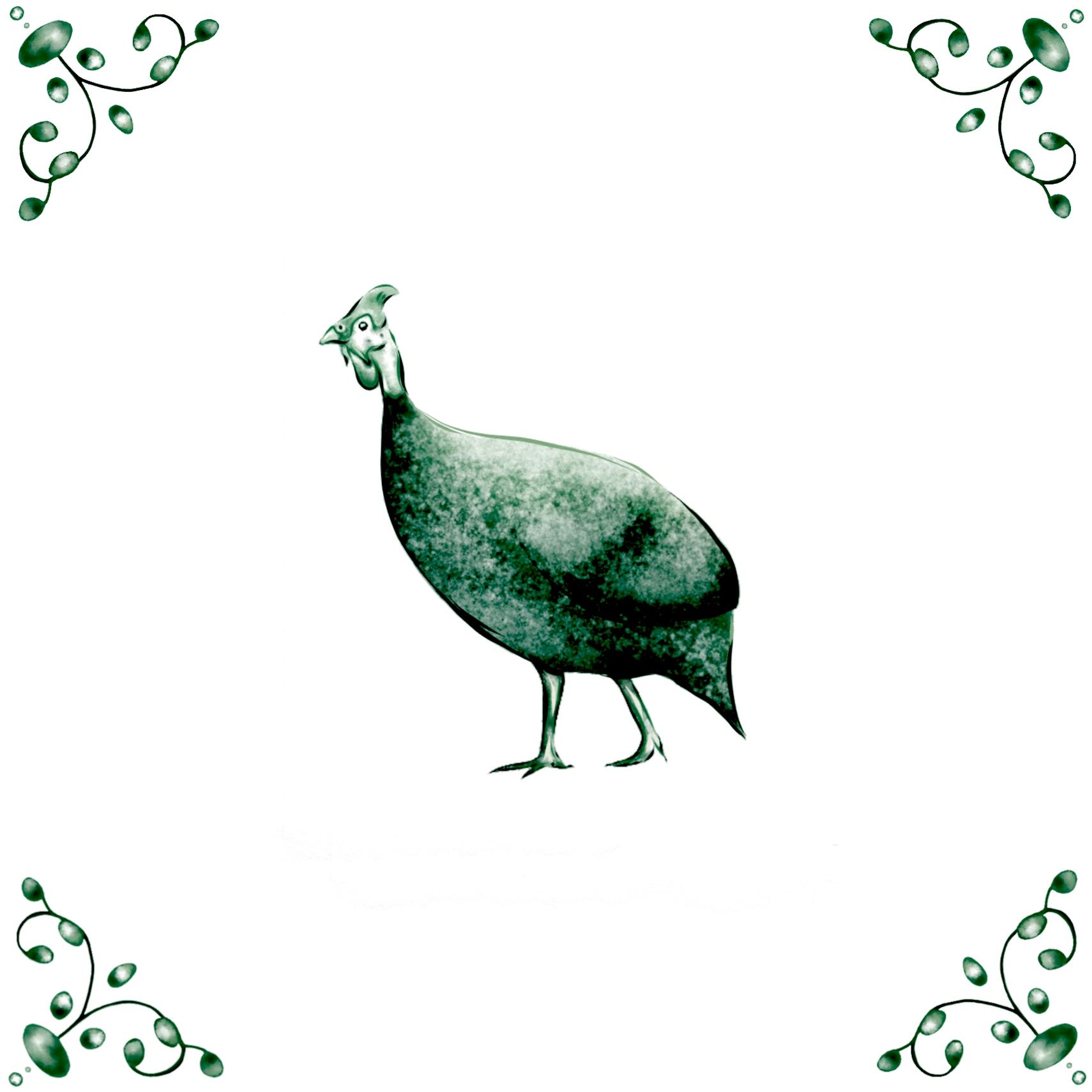Delft Blue Ceramic Tile- Guinea Fowl︱Bathroom Tile, Splashback, Kitchen Tiles, Modern Dutch Style
