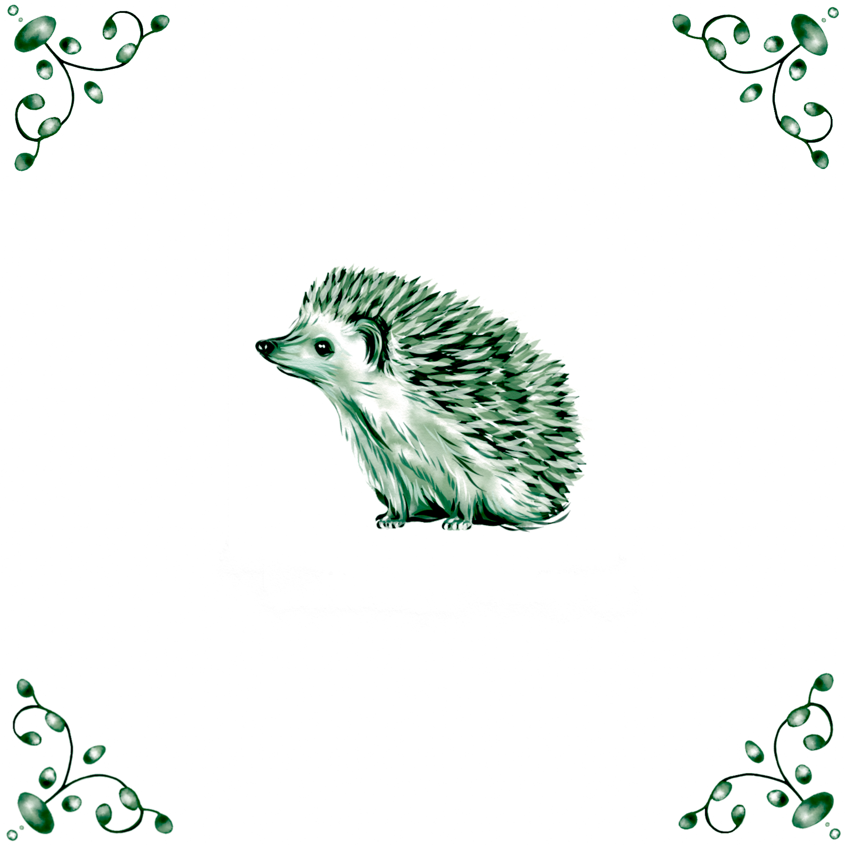 Delft Blue Ceramic Tile- Hedgehog︱Bathroom Tile, Splashback, Kitchen Tiles, Modern Dutch Style
