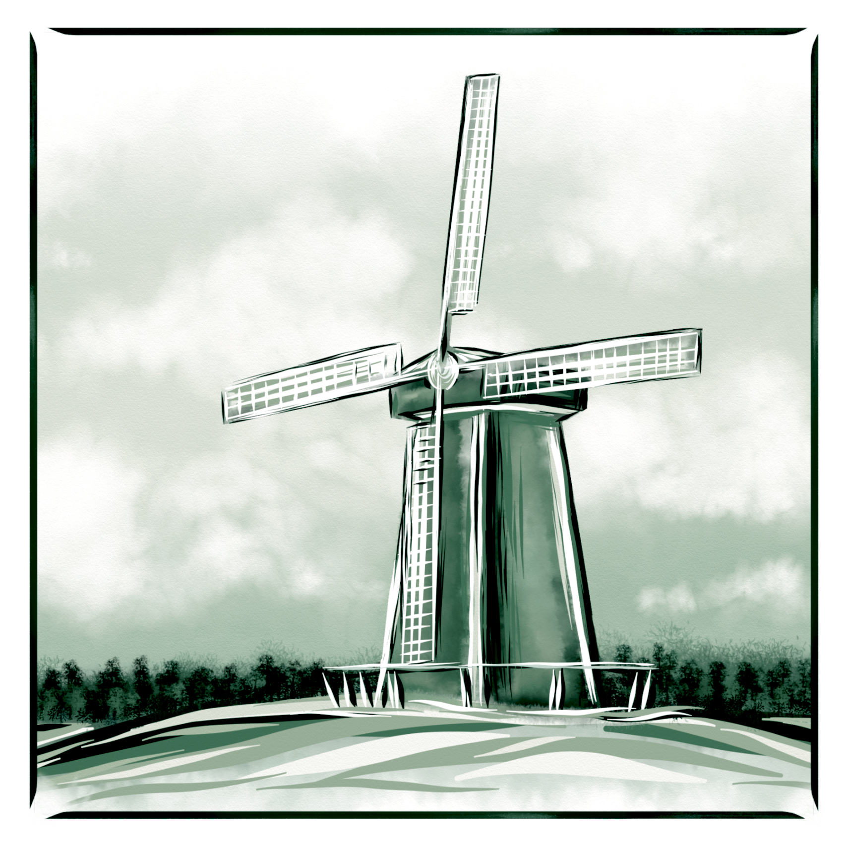 Delft Blue Ceramic Tile- Windmill Farm Scene︱Bathroom Tile, Splashback, Kitchen Tiles, Modern Dutch Style