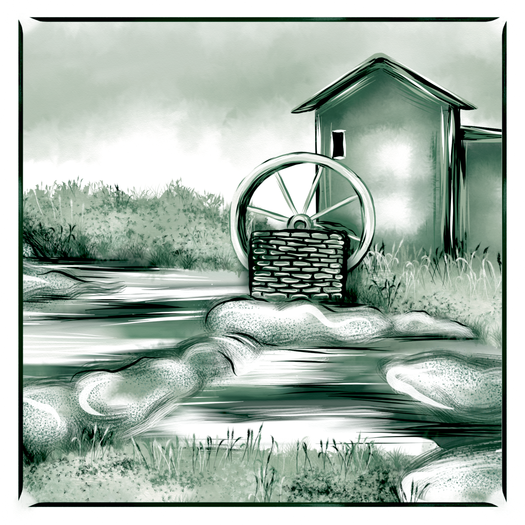 Delft Blue Ceramic Tile- Water Wheel Farm Scene︱Bathroom Tile, Splashback, Kitchen Tiles, Modern Dutch Style
