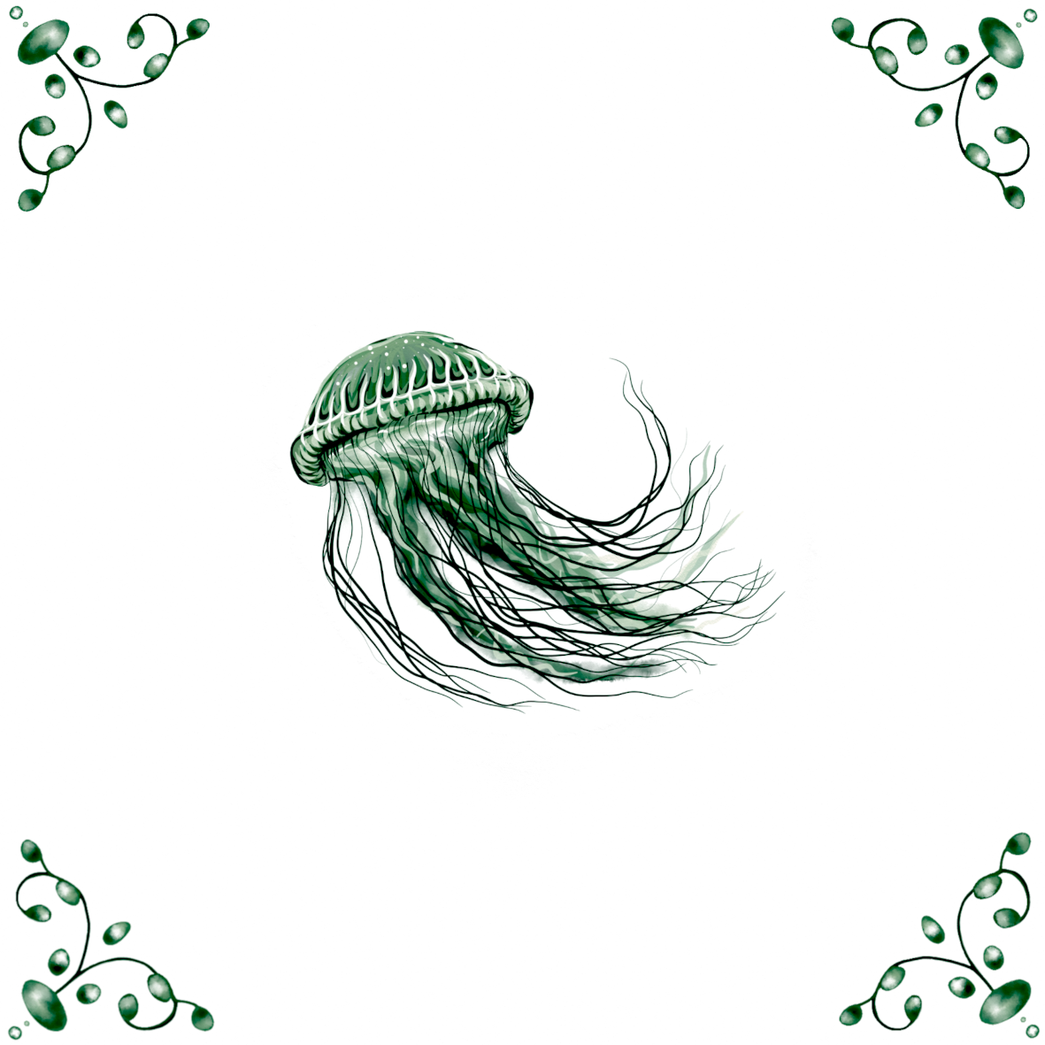 Delft Blue Ceramic Tile- Jellyfish︱Bathroom Tile, Splashback, Kitchen Tiles, Modern Dutch Style