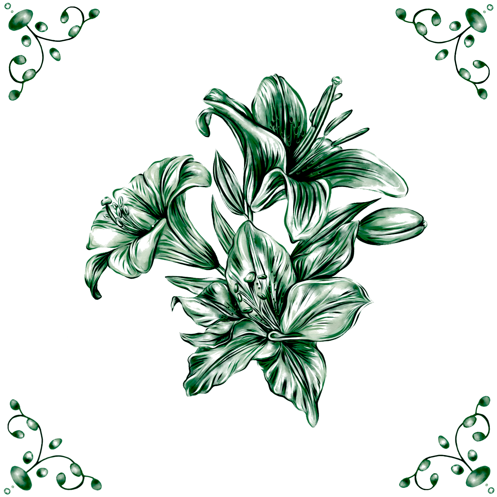 Delft Blue Ceramic Tile- Lily︱Bathroom Tile, Splashback, Kitchen Tiles, Modern Dutch Style