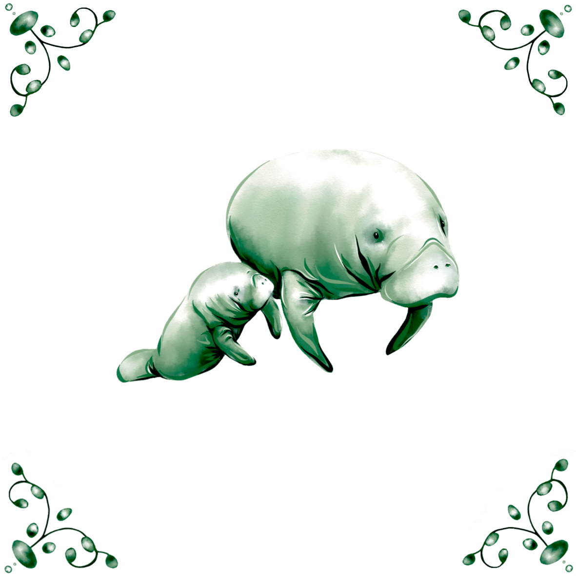 Delft Blue Ceramic Tile- Manatee︱Bathroom Tile, Splashback, Kitchen Tiles, Modern Dutch Style
