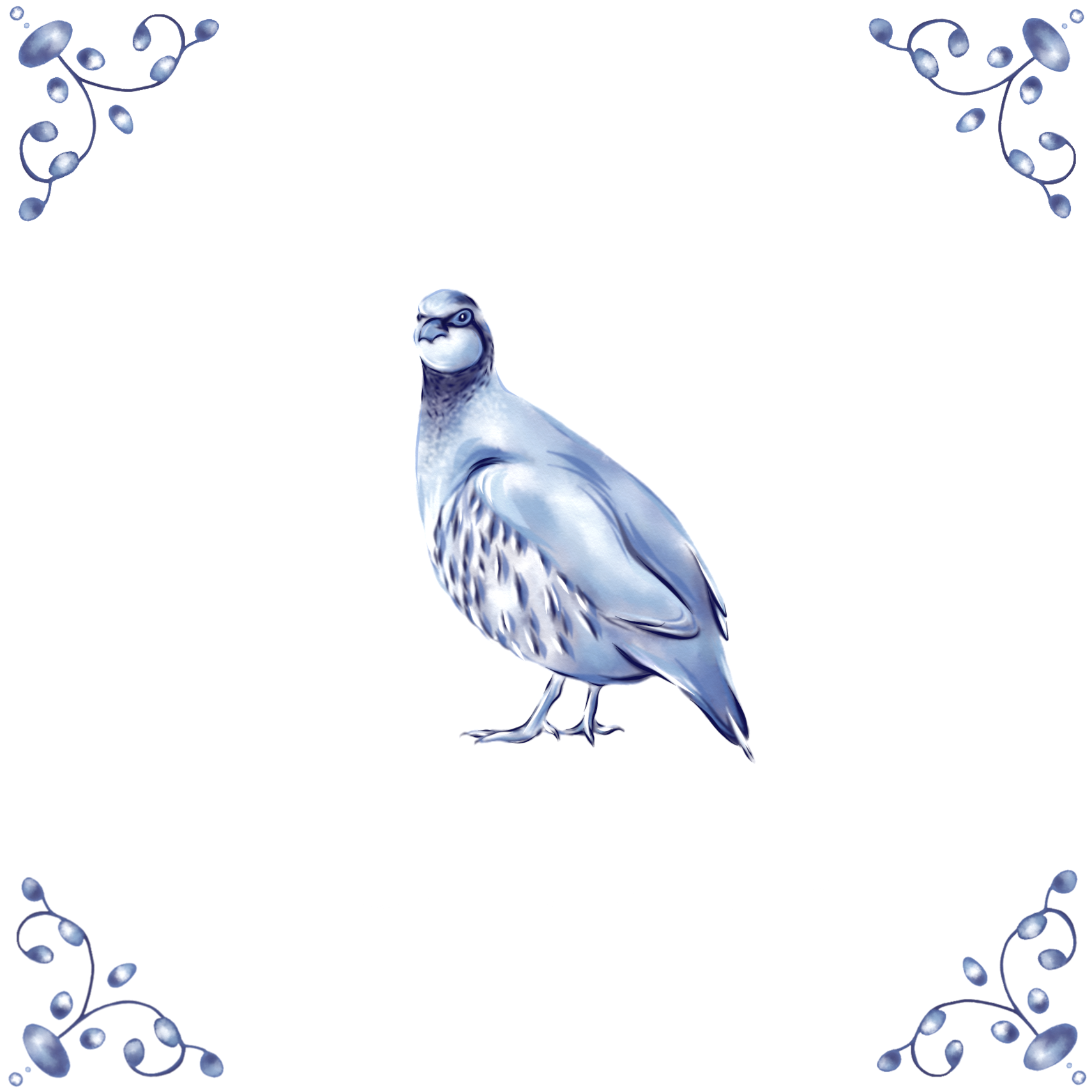 Delft Blue Ceramic Tile- Partridge︱Bathroom Tile, Splashback, Kitchen Tiles, Modern Dutch Style