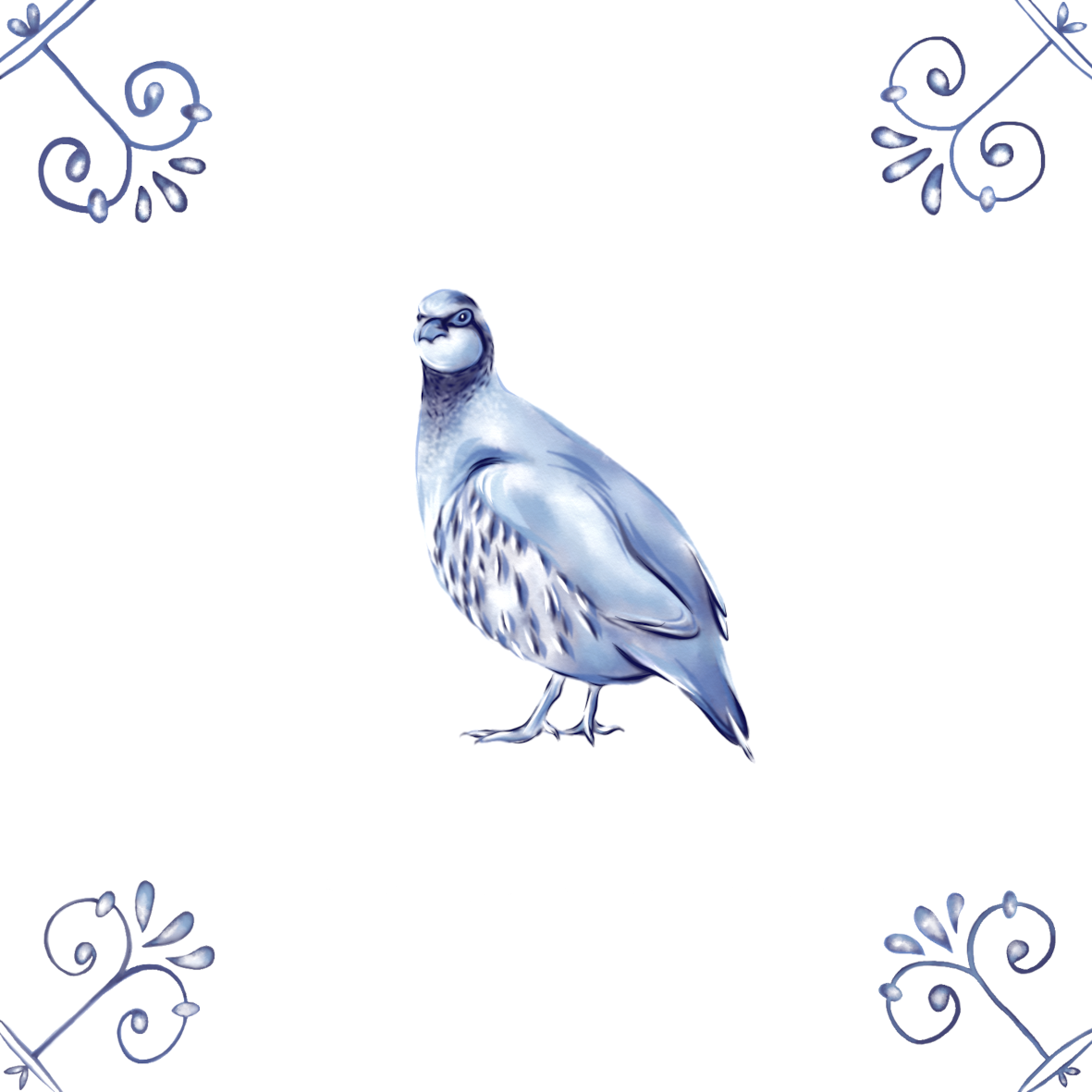 Delft Blue Ceramic Tile- Partridge︱Bathroom Tile, Splashback, Kitchen Tiles, Modern Dutch Style