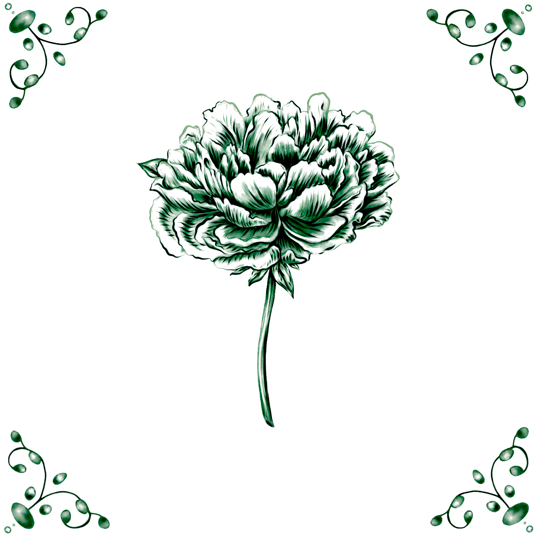 Delft Blue Ceramic Tile- Peony︱Bathroom Tile, Splashback, Kitchen Tiles, Modern Dutch Style