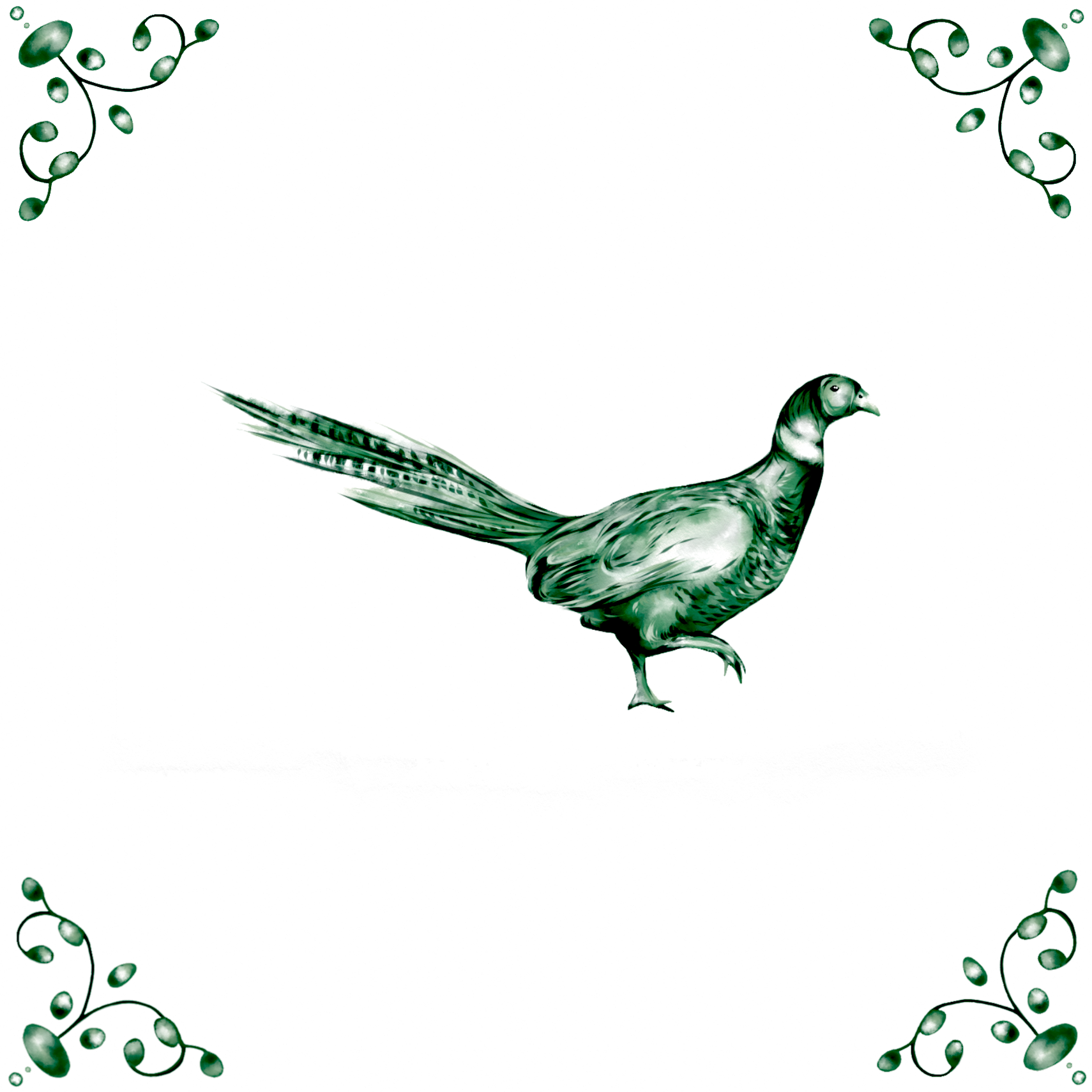 Delft Blue Ceramic Tile- Pheasant︱Bathroom Tile, Splashback, Kitchen Tiles, Modern Dutch Style