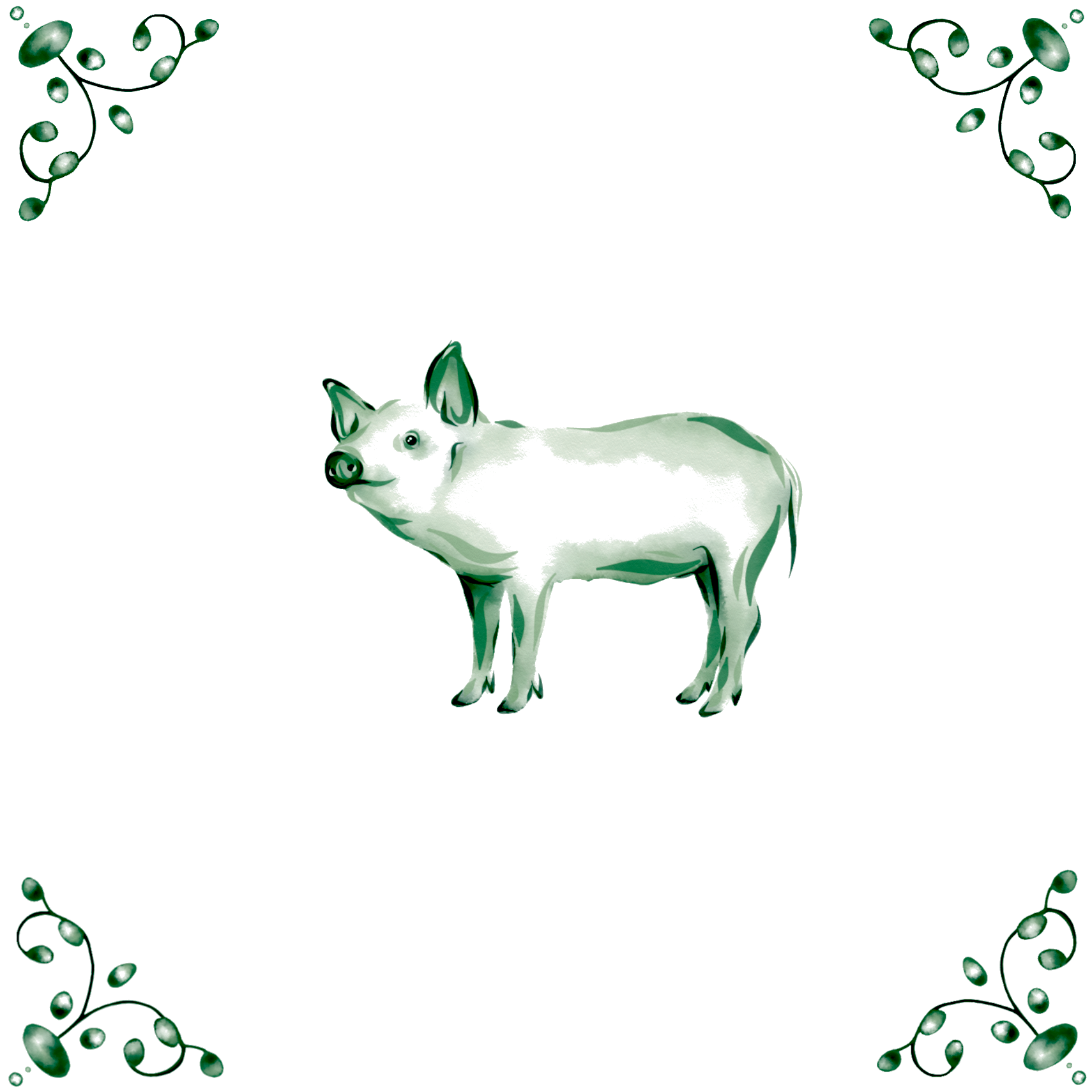 Delft Blue Ceramic Tile- Pig︱Bathroom Tile, Splashback, Kitchen Tiles, Modern Dutch Style