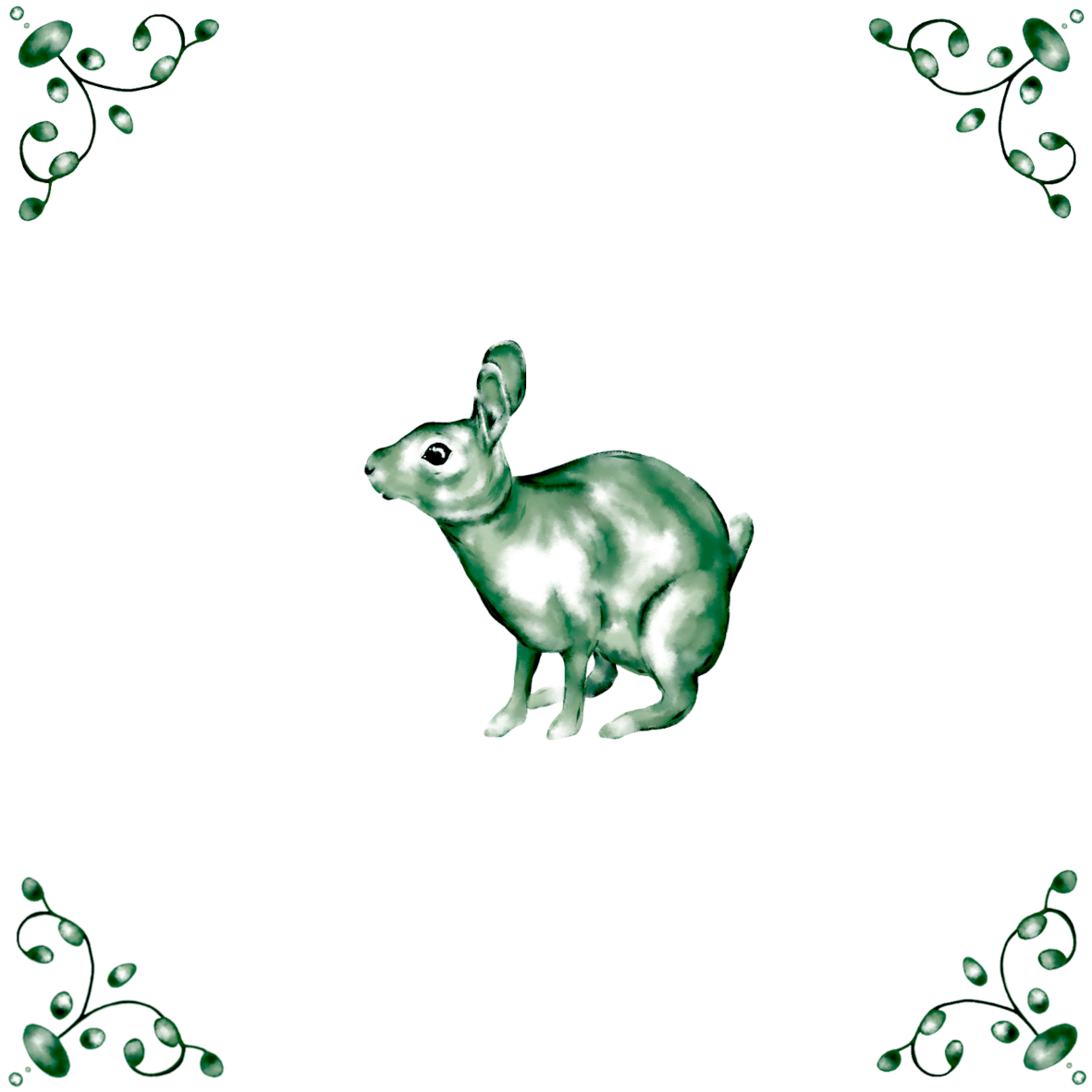 Delft Blue Ceramic Tile- Rabbit︱Bathroom Tile, Splashback, Kitchen Tiles, Modern Dutch Style