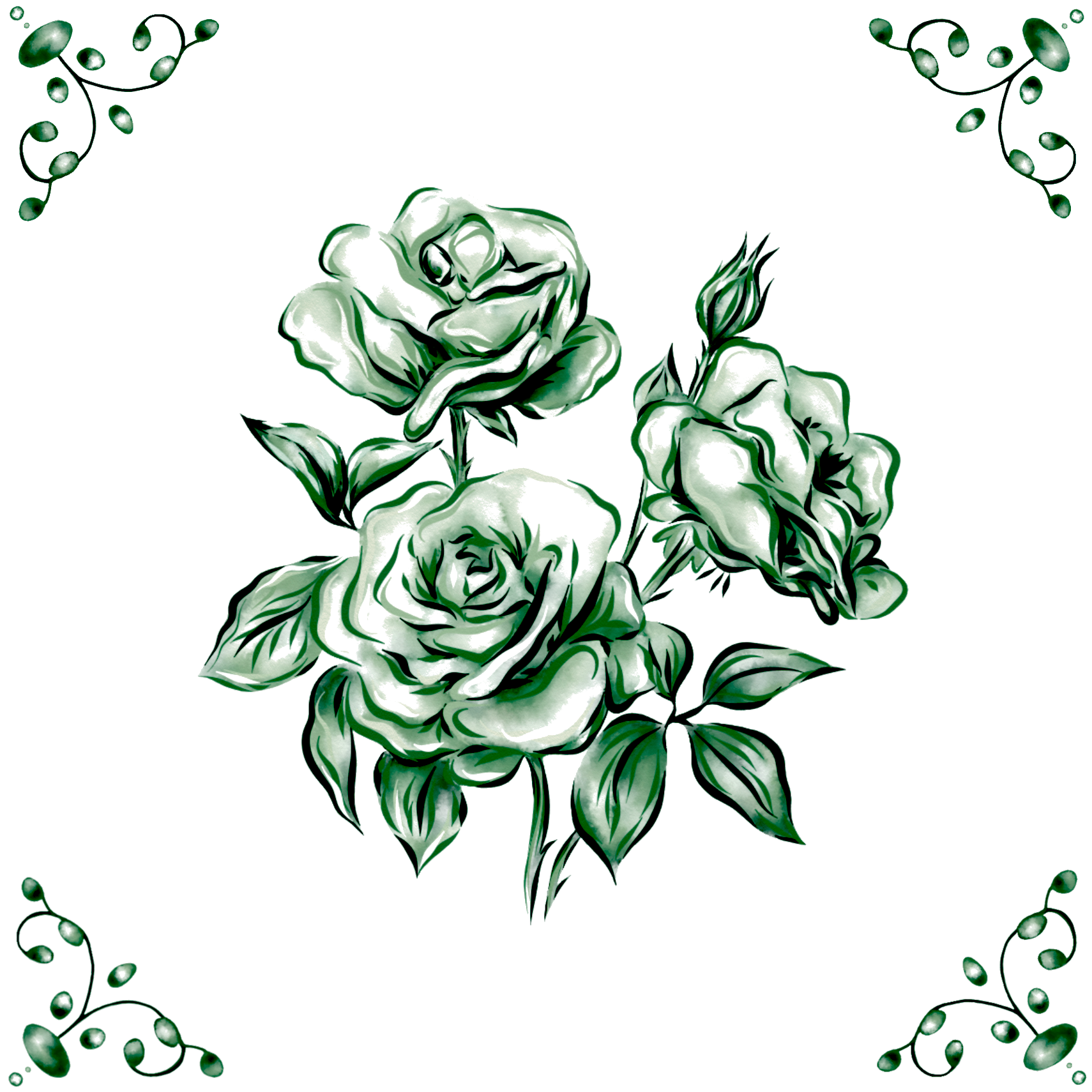 Delft Blue Ceramic Tile- Rose︱Bathroom Tile, Splashback, Kitchen Tiles, Modern Dutch Style