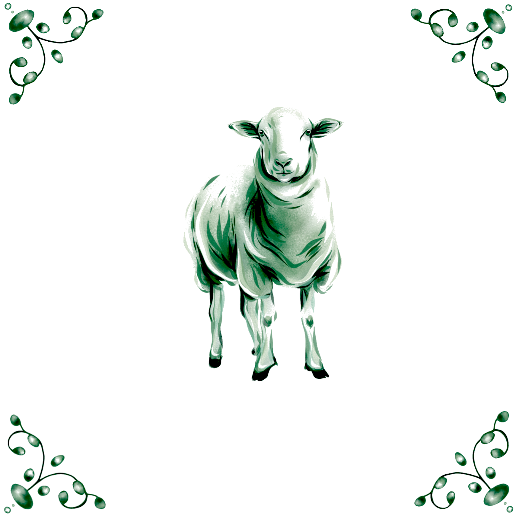 Delft Blue Ceramic Tile- Sheep︱Bathroom Tile, Splashback, Kitchen Tiles, Modern Dutch Style