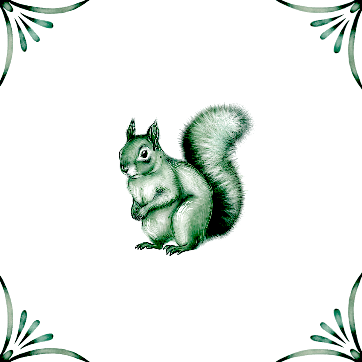 Delft Blue Ceramic Tile- Squirrel︱Bathroom Tile, Splashback, Kitchen Tiles, Modern Dutch Style