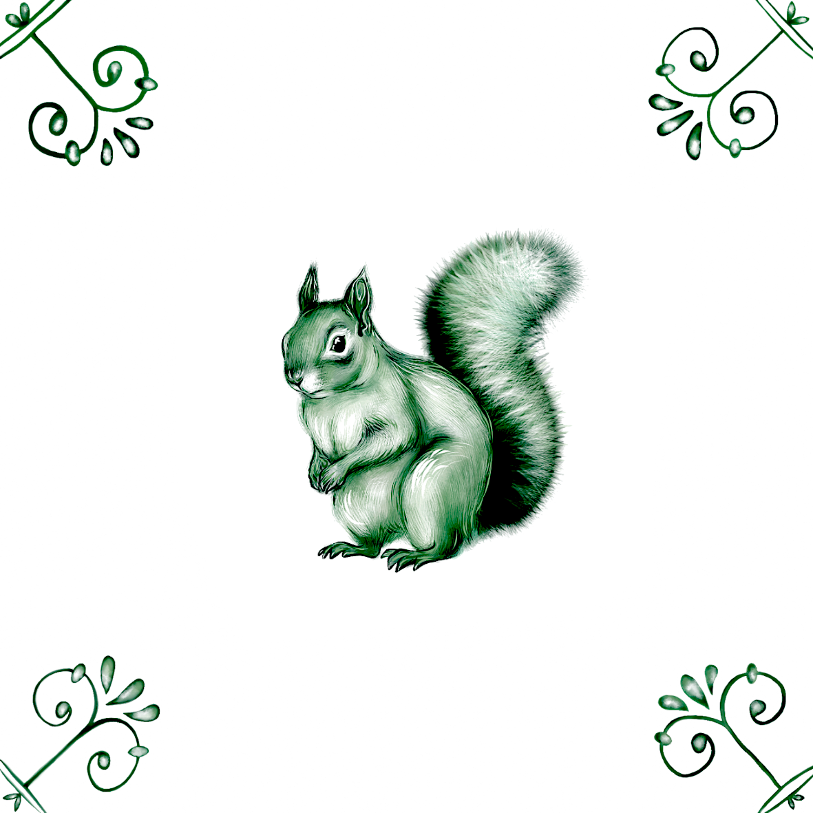 Delft Blue Ceramic Tile- Squirrel︱Bathroom Tile, Splashback, Kitchen Tiles, Modern Dutch Style