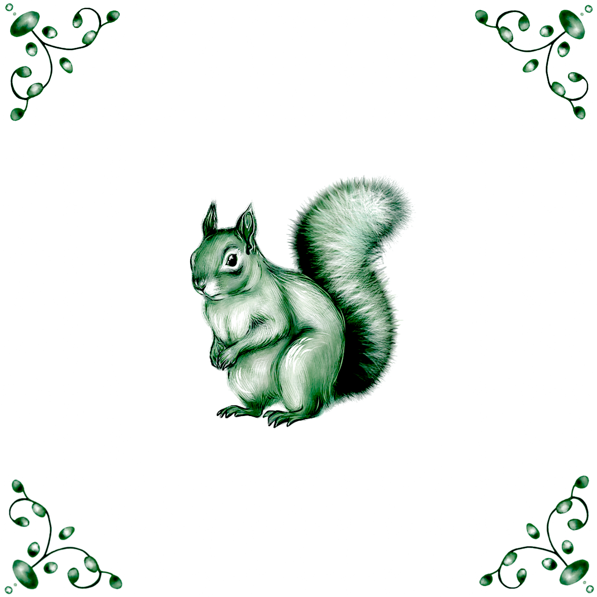 Delft Blue Ceramic Tile- Squirrel︱Bathroom Tile, Splashback, Kitchen Tiles, Modern Dutch Style