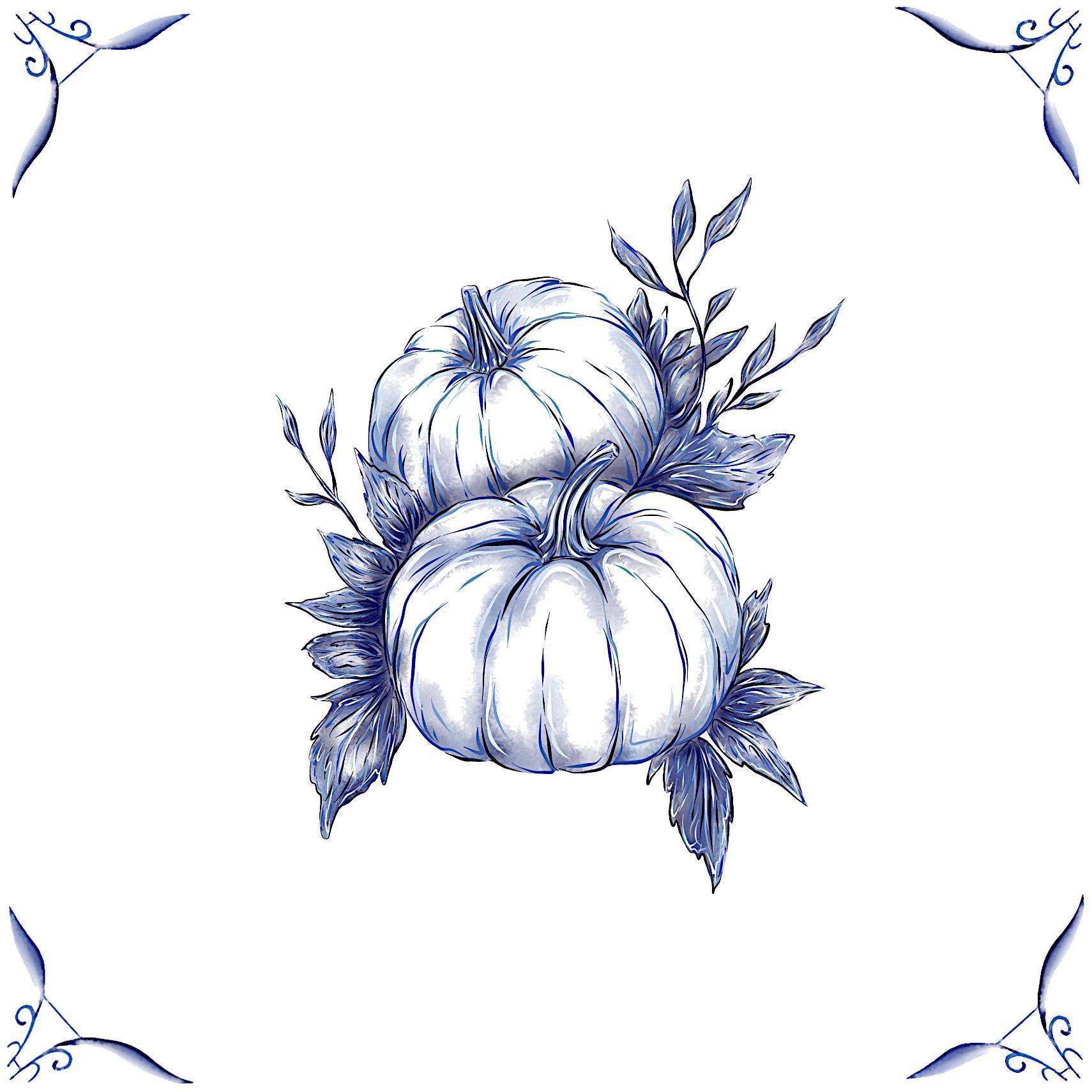 Delft Blue Ceramic Tile- Pumpkins︱Bathroom Tile, Splashback, Kitchen Tiles, Modern Dutch Style