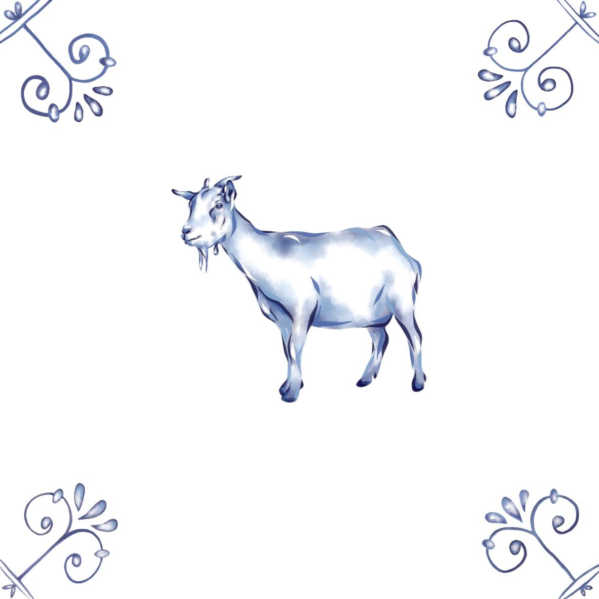 Delft Blue Ceramic Tile- Goat︱Bathroom Tile, Splashback, Kitchen Tiles, Modern Dutch Style