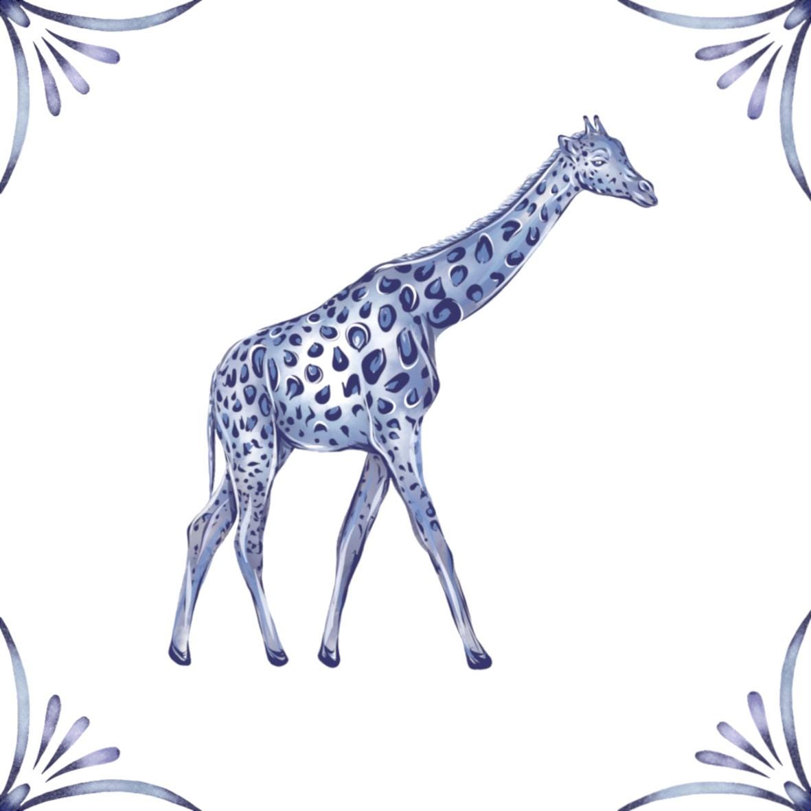 Delft Blue Ceramic Tile- Giraffe︱Bathroom Tile, Splashback, Kitchen Tiles, Modern Dutch Style