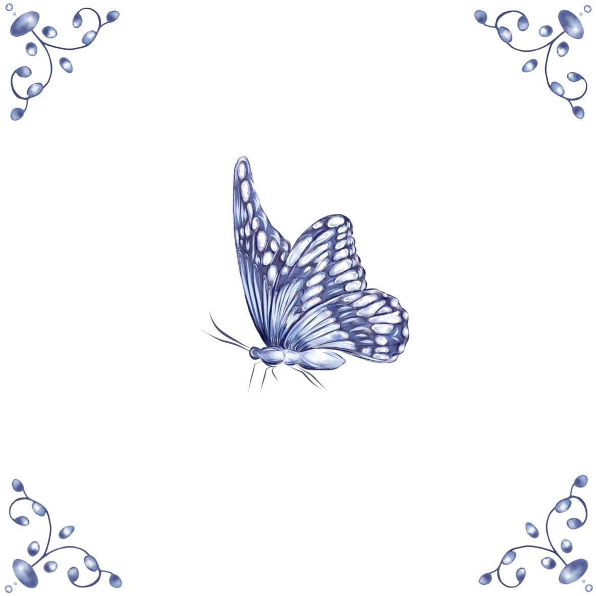 Delft Blue Ceramic Tile- Monarch Butterfly︱Bathroom Tile, Splashback, Kitchen Tiles, Modern Dutch Style