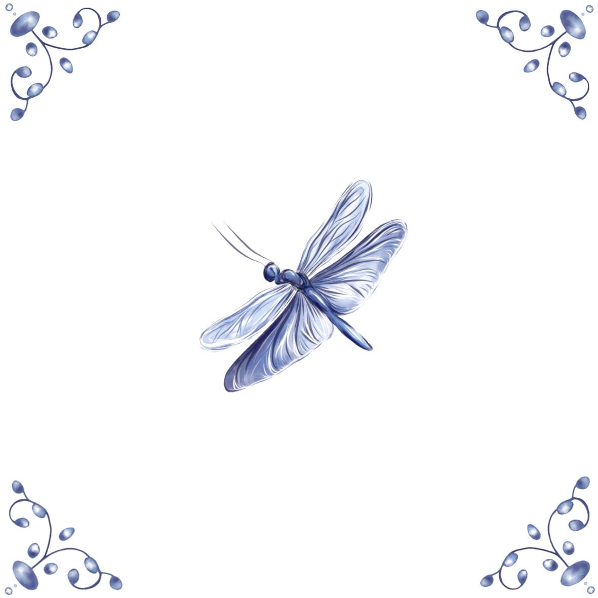 Delft Blue Ceramic Tile- Dragonfly︱Bathroom Tile, Splashback, Kitchen Tiles, Modern Dutch Style