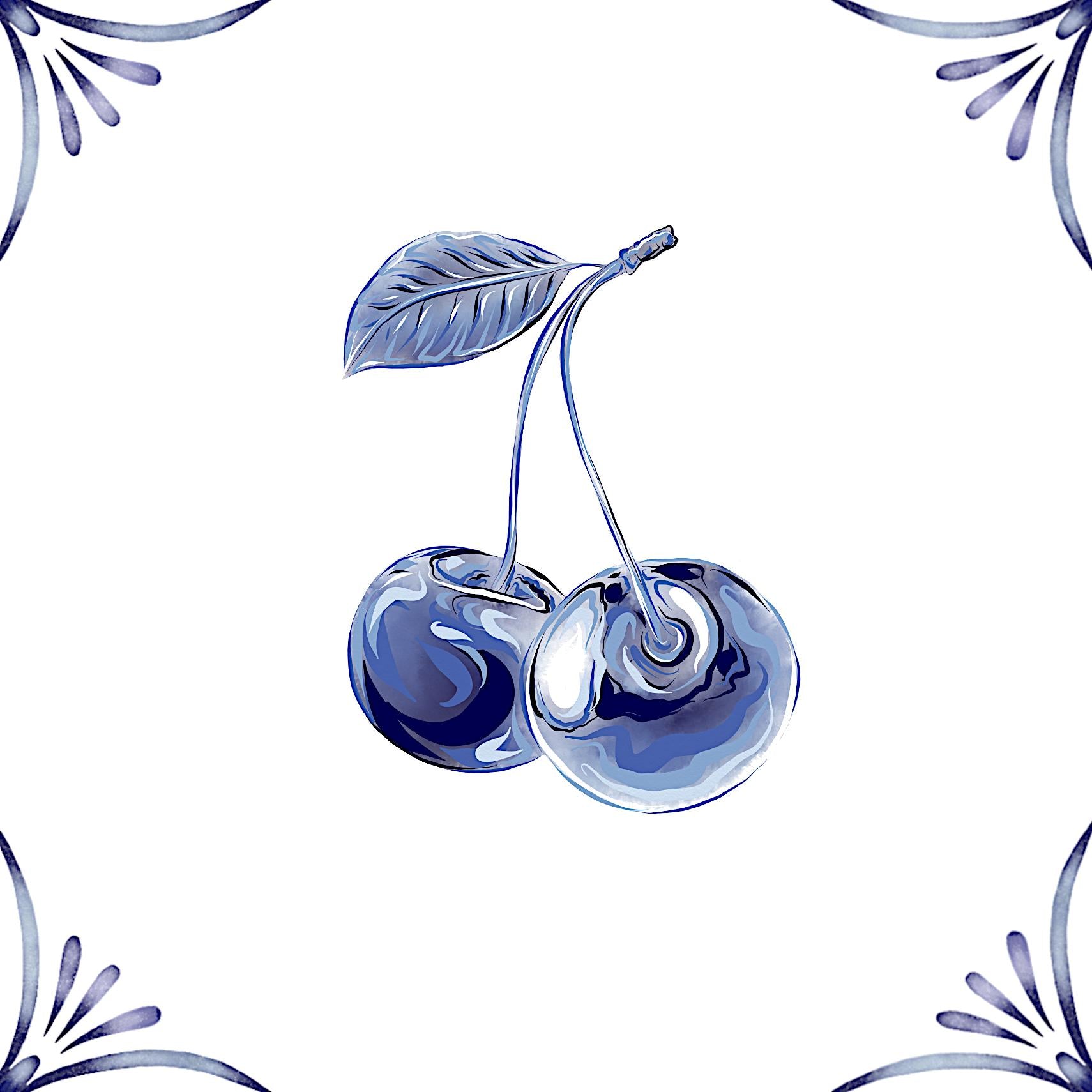 Delft Blue Ceramic Tile- Cherry︱Bathroom Tile, Splashback, Kitchen Tiles, Modern Dutch Style