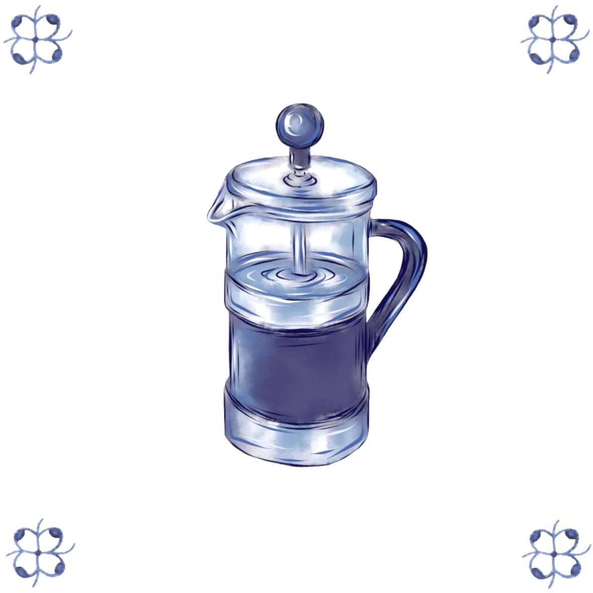 Delft Blue Ceramic Tile- Cafetiere Coffee︱Bathroom Tile, Splashback, Kitchen Tiles, Modern Dutch Style
