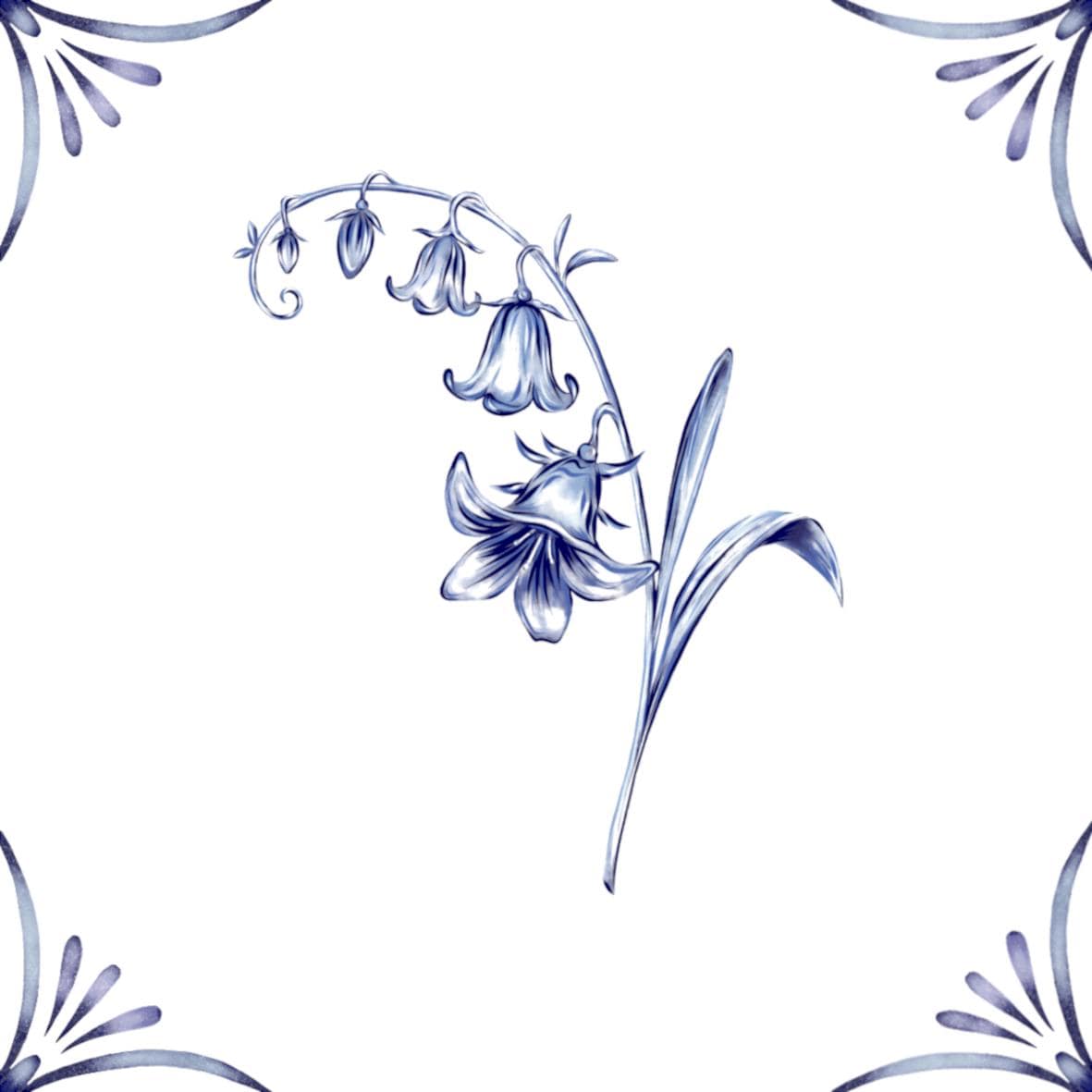 Delft Blue Ceramic Tile- Bluebell︱Bathroom Tile, Splashback, Kitchen Tiles, Modern Dutch Style