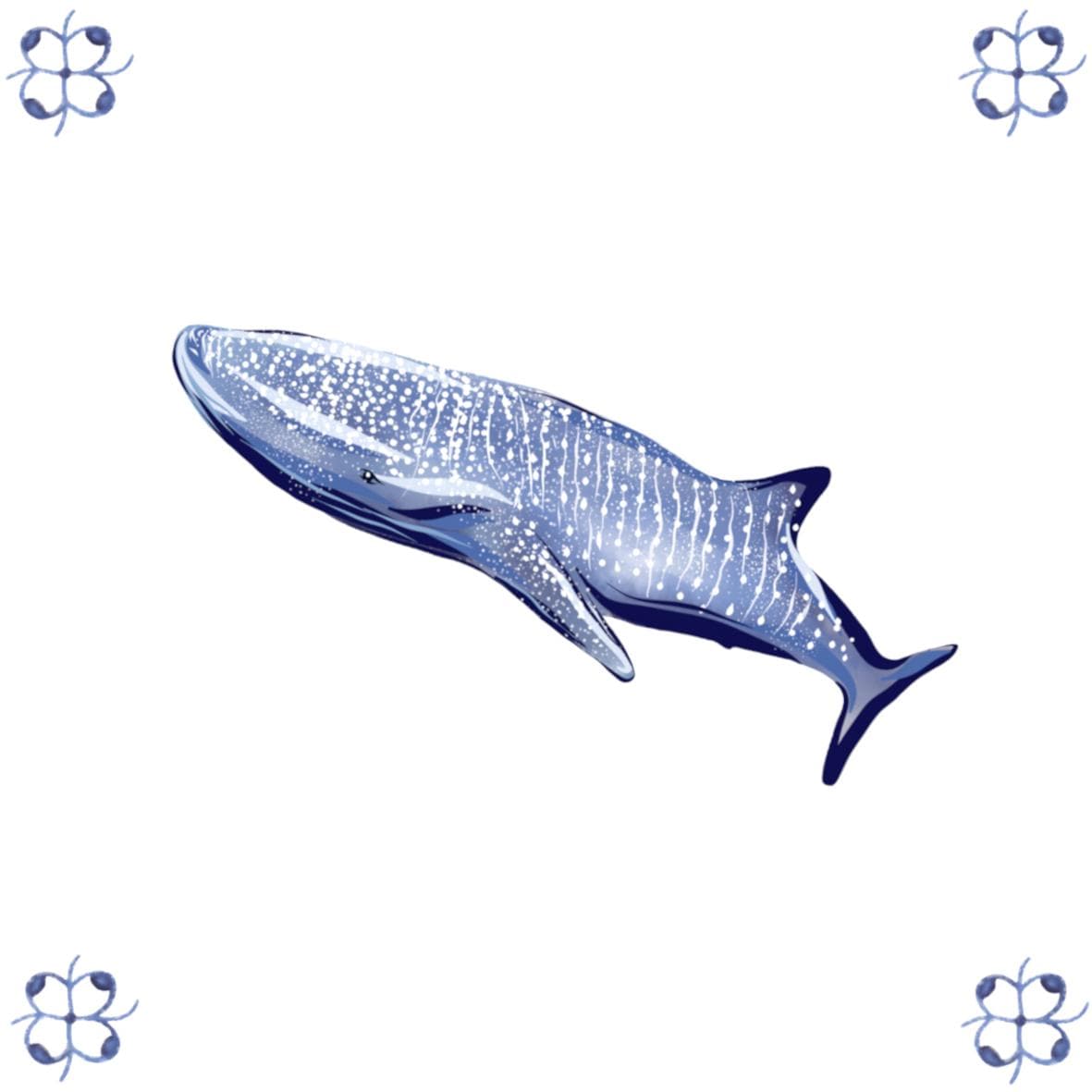 Delft Blue Ceramic Tile- Whale Shark︱Bathroom Tile, Splashback, Kitchen Tiles, Modern Dutch Style