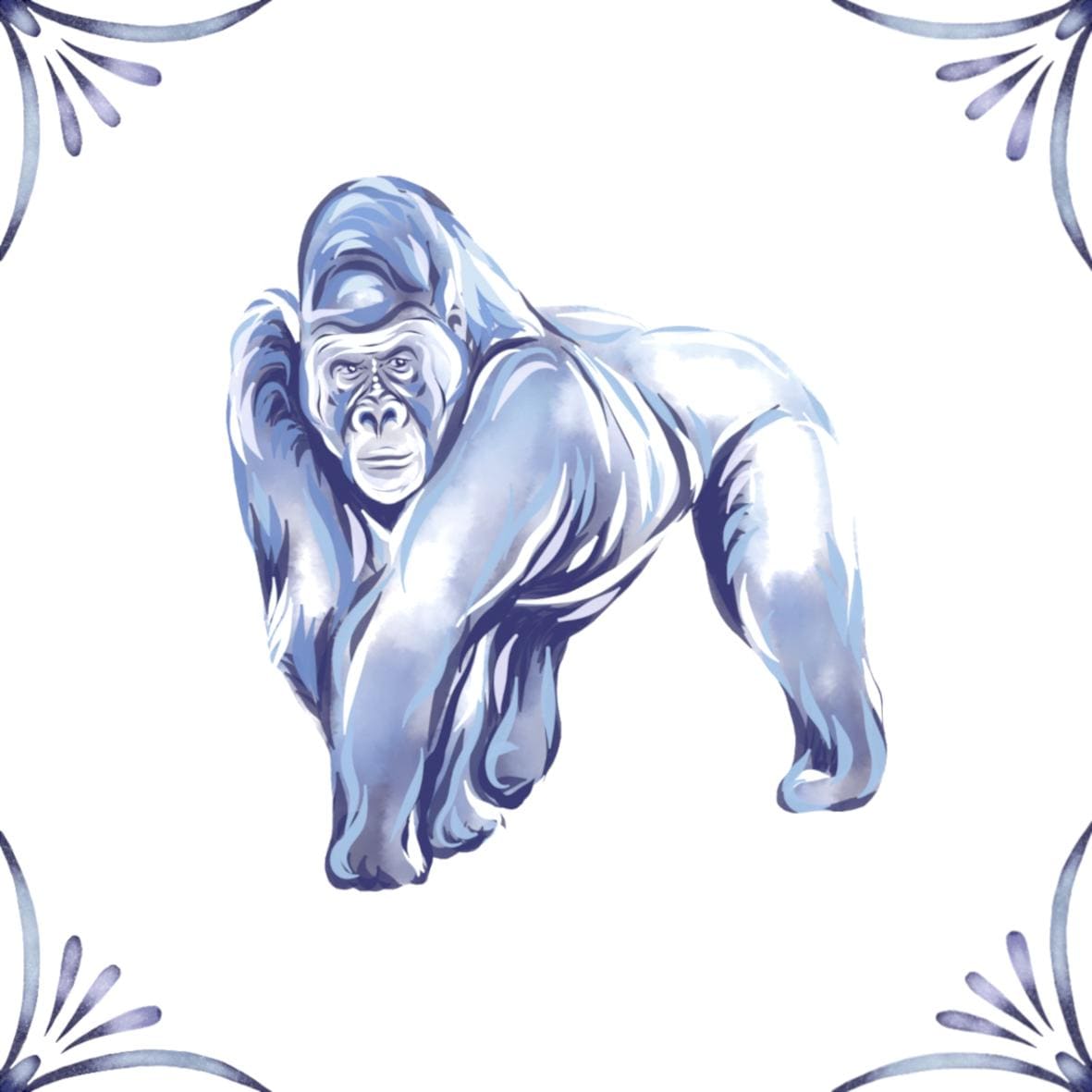 Delft Blue Ceramic Tile- Gorilla︱Bathroom Tile, Splashback, Kitchen Tiles, Modern Dutch Style