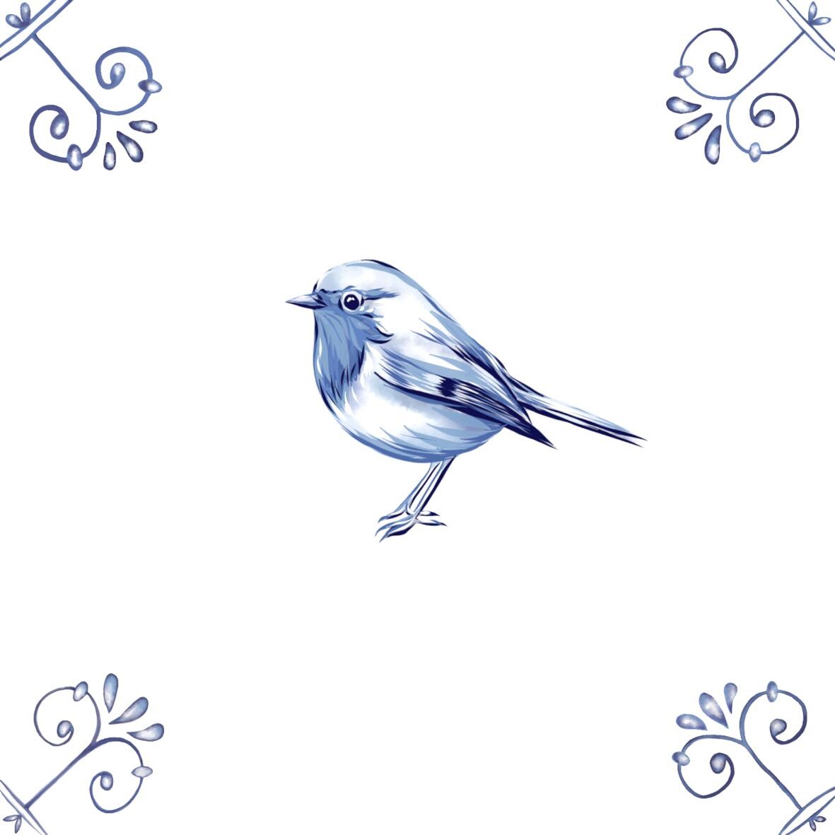Delft Blue Ceramic Tile- Robin︱Bathroom Tile, Splashback, Kitchen Tiles, Modern Dutch Style